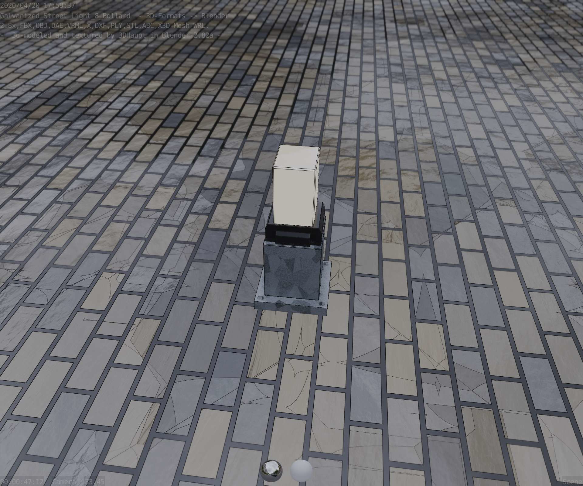 Street Light 8 Bollard 350mm Galvanized Version 3 Low-poly 3D model_45