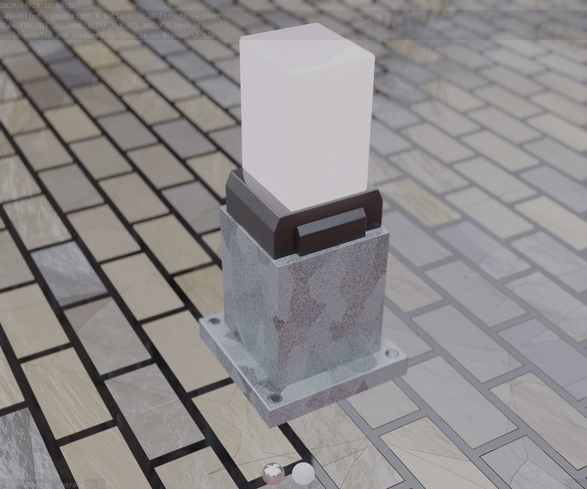 Street Light 8 Bollard 350mm Galvanized Version 3 Low-poly 3D model_69