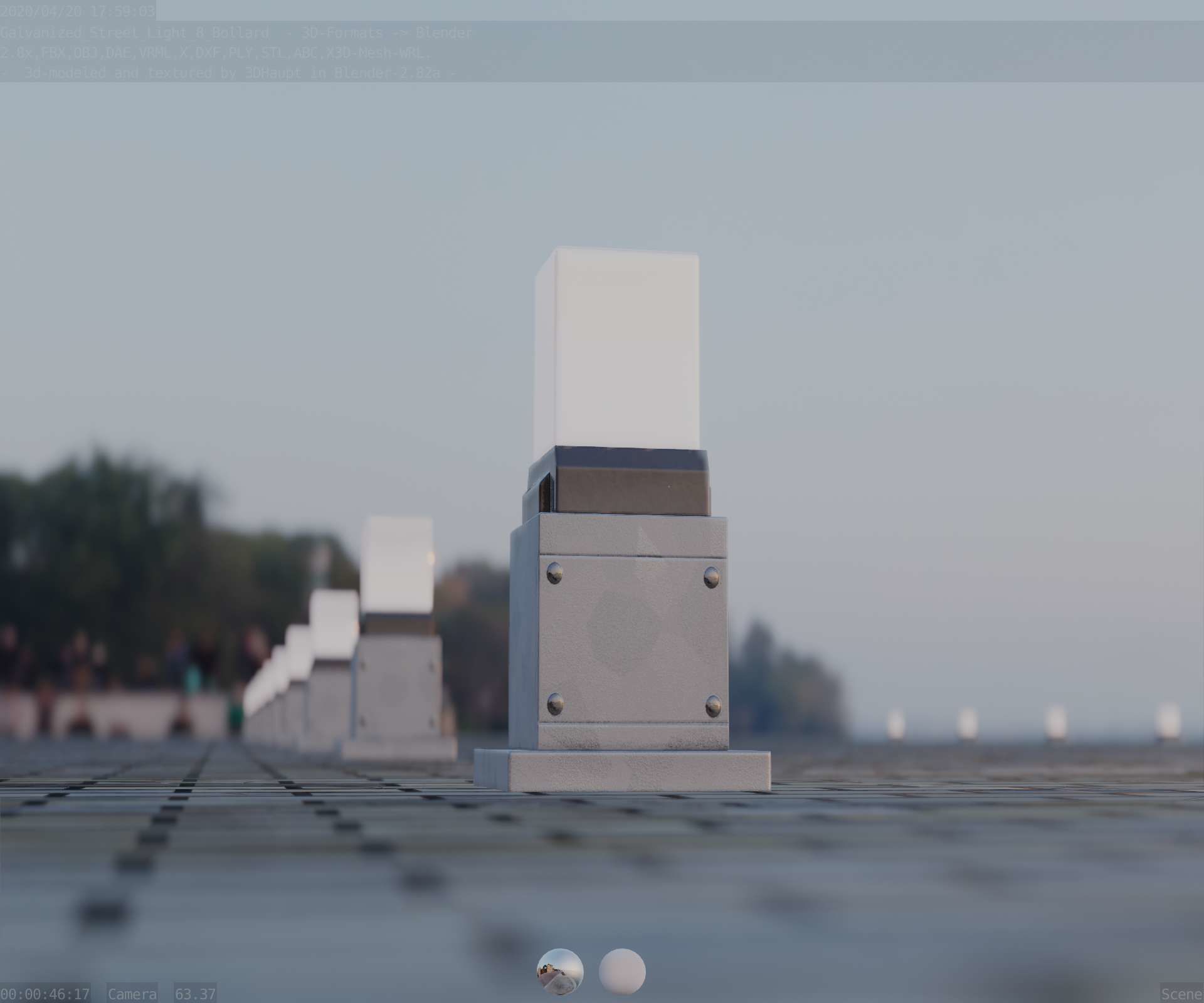 Street Light 8 Bollard 350mm Galvanized Version 3 Low-poly 3D model_27