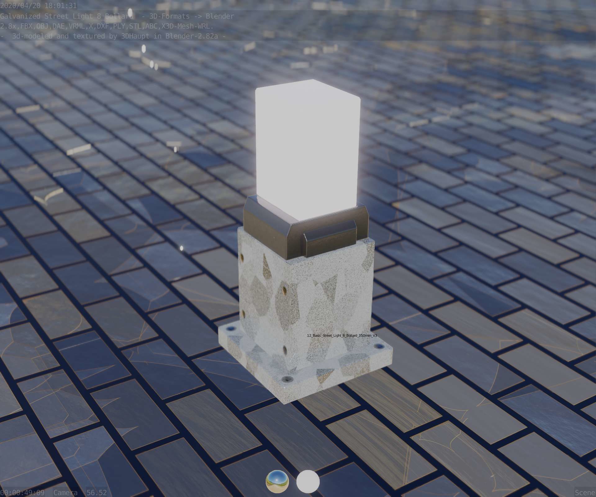 Street Light 8 Bollard 350mm Galvanized Version 3 Low-poly 3D model_90