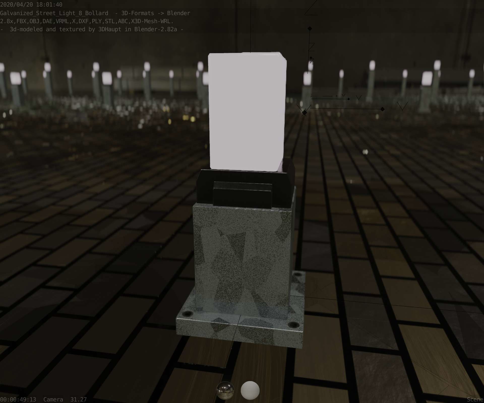 Street Light 8 Bollard 350mm Galvanized Version 3 Low-poly 3D model_94