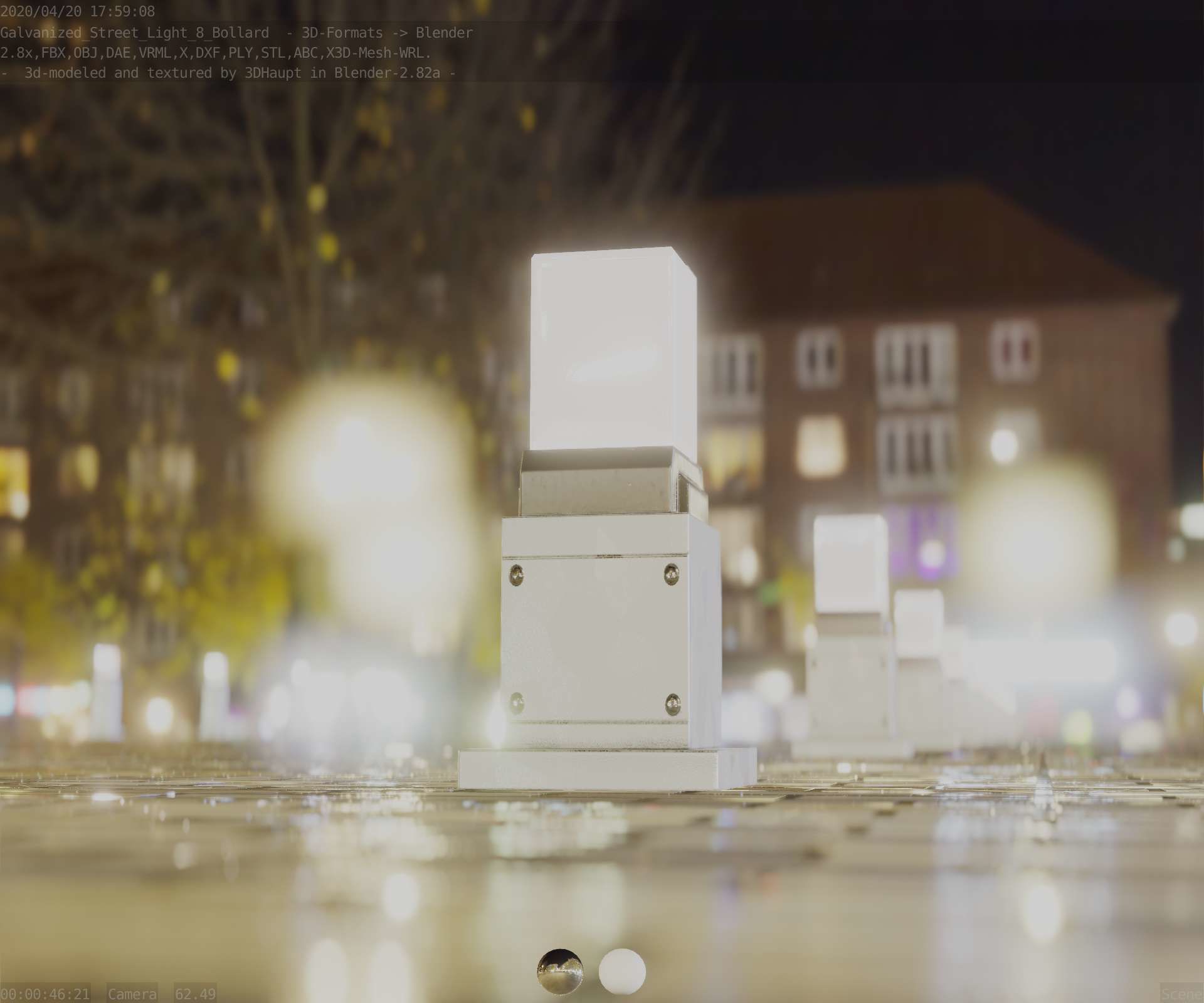 Street Light 8 Bollard 350mm Galvanized Version 3 Low-poly 3D model_31