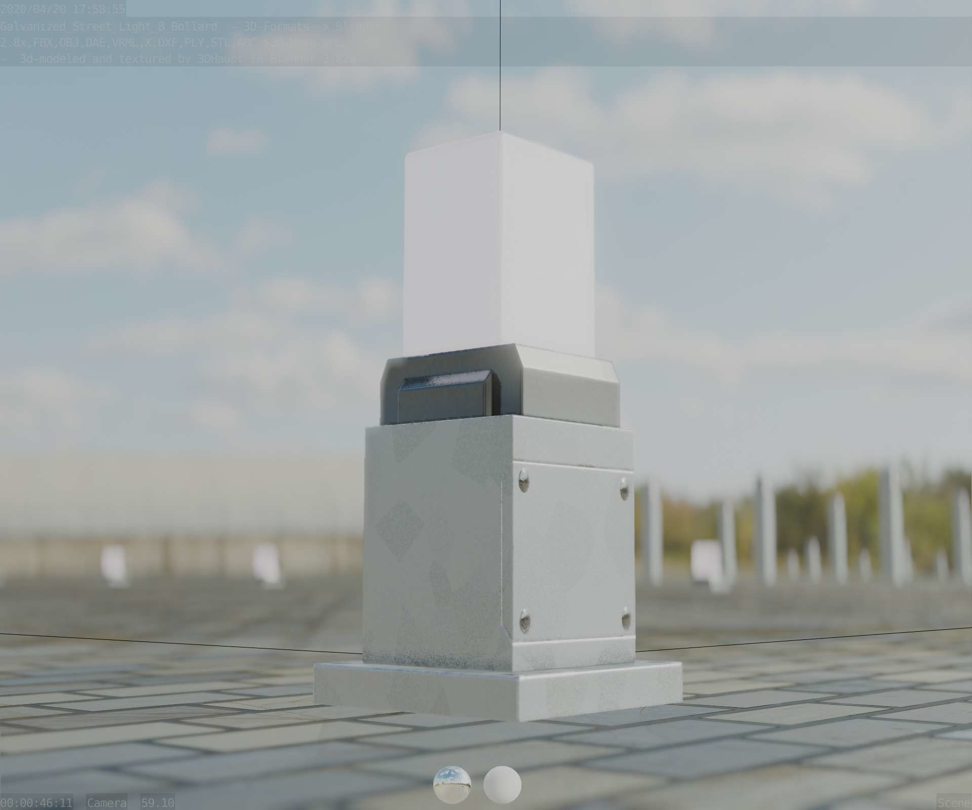 Street Light 8 Bollard 350mm Galvanized Version 3 Low-poly 3D model_22