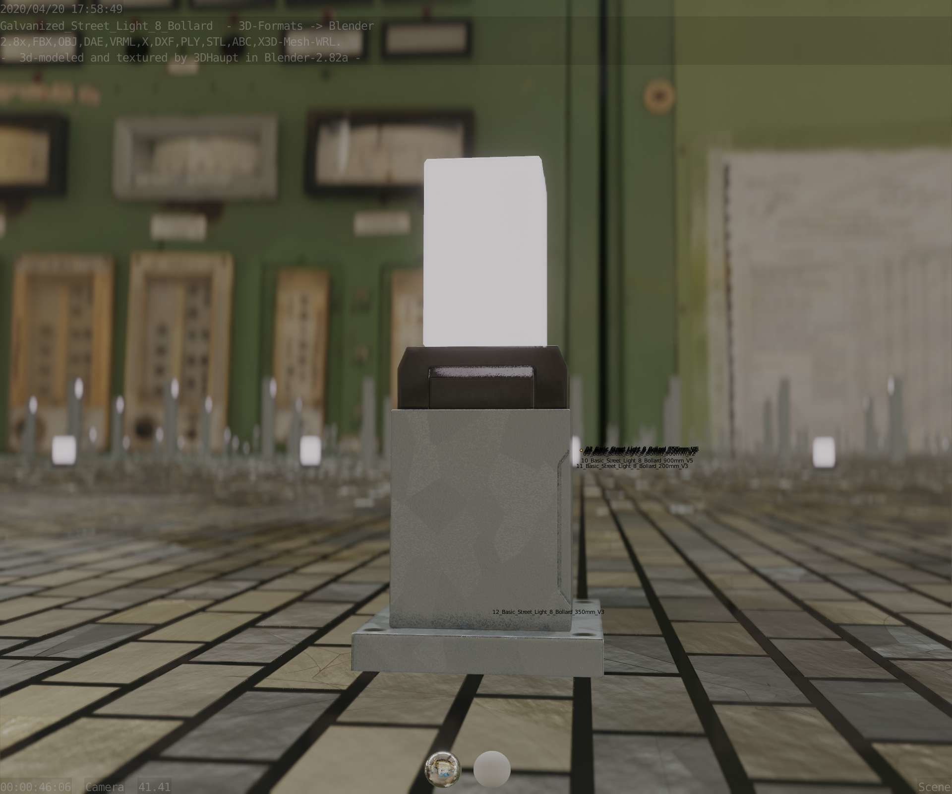 Street Light 8 Bollard 350mm Galvanized Version 3 Low-poly 3D model_17