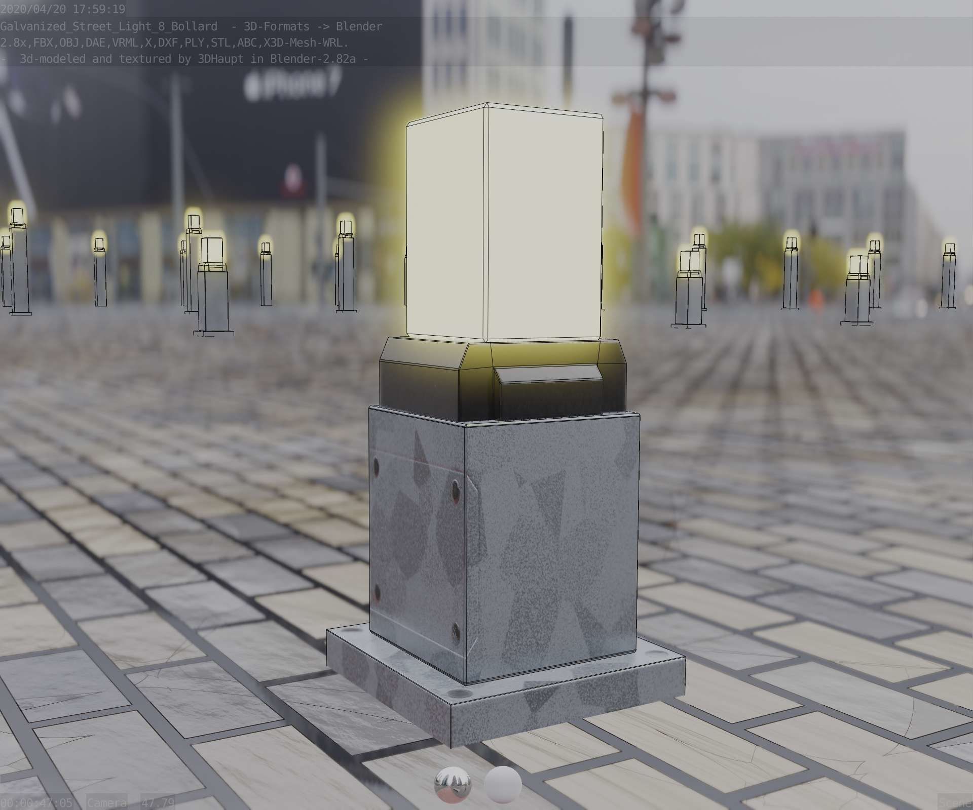 Street Light 8 Bollard 350mm Galvanized Version 3 Low-poly 3D model_38