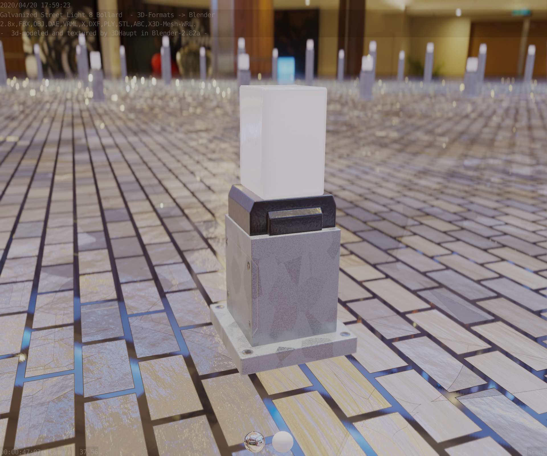 Street Light 8 Bollard 350mm Galvanized Version 3 Low-poly 3D model_40