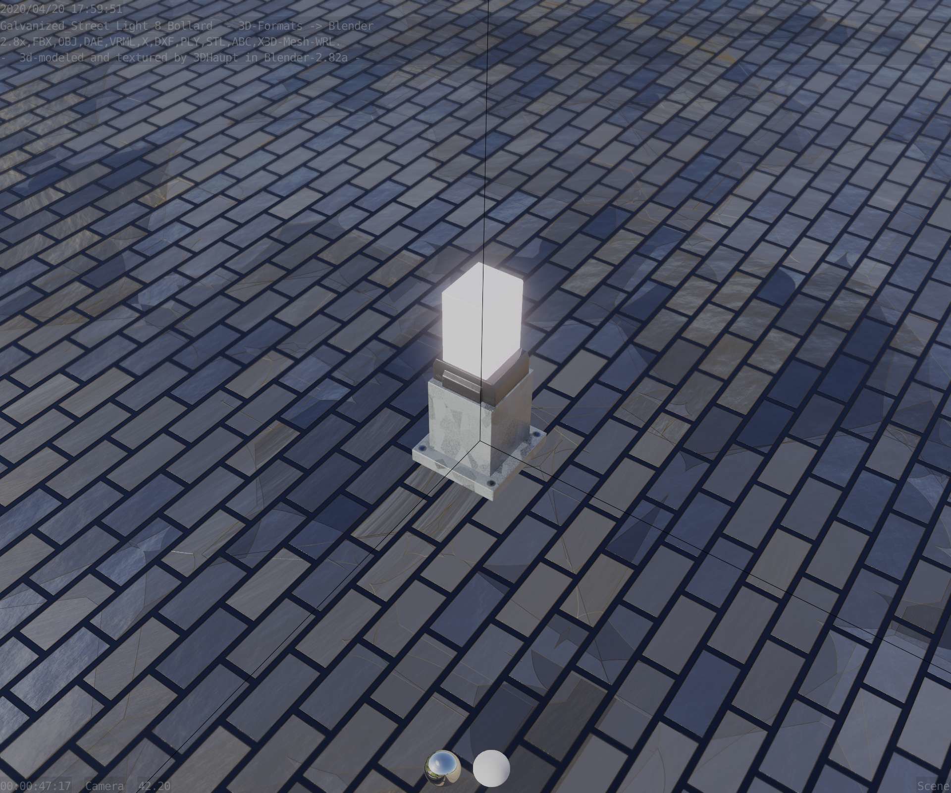 Street Light 8 Bollard 350mm Galvanized Version 3 Low-poly 3D model_50