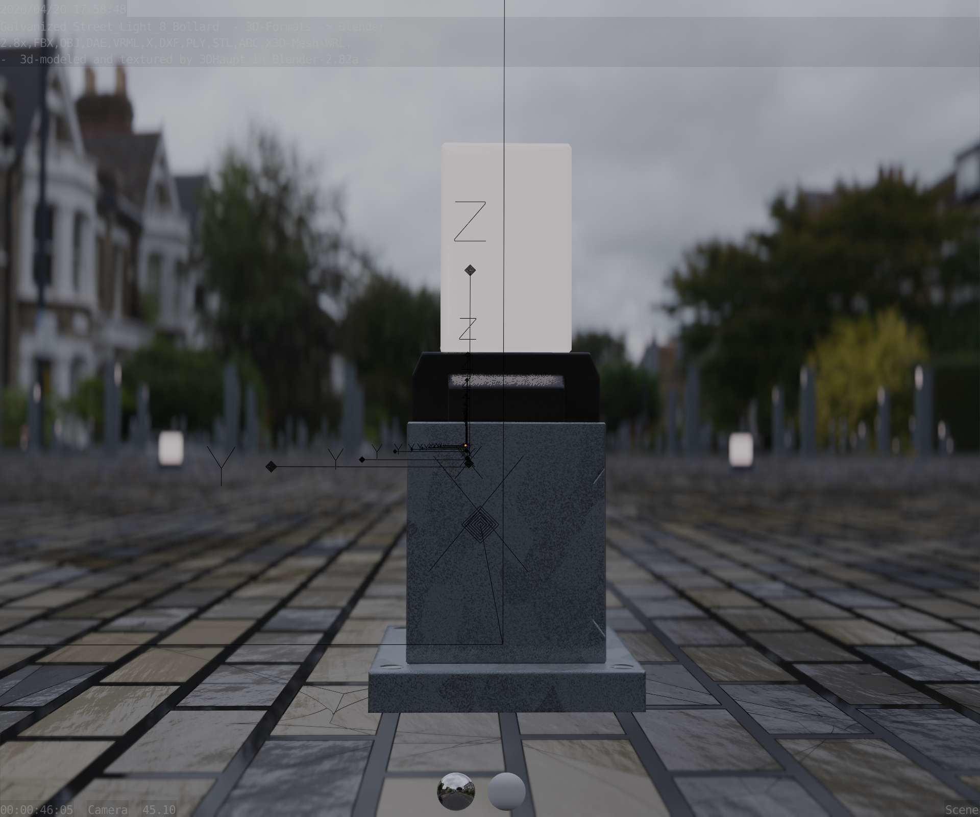 Street Light 8 Bollard 350mm Galvanized Version 3 Low-poly 3D model_16