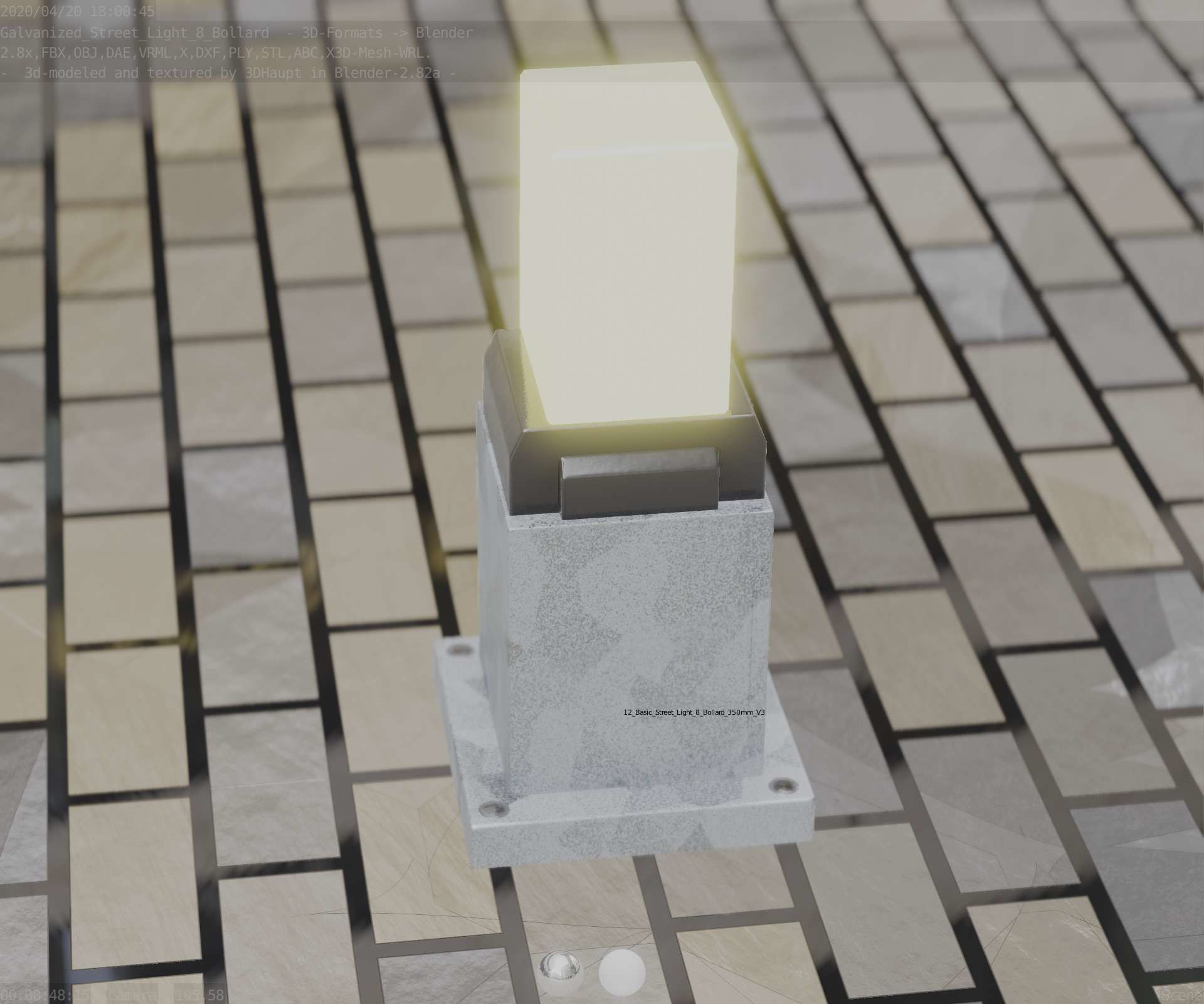 Street Light 8 Bollard 350mm Galvanized Version 3 Low-poly 3D model_72