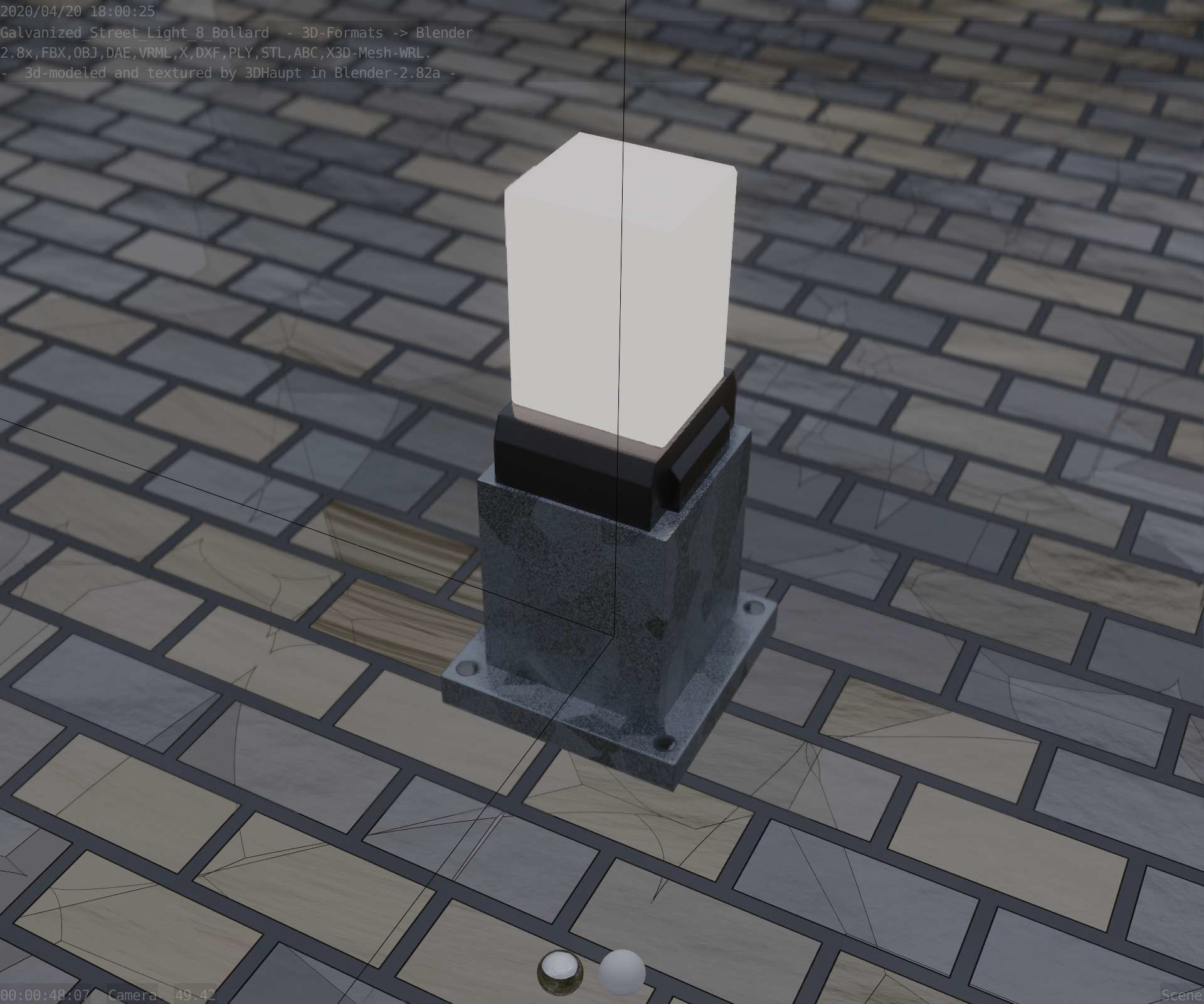Street Light 8 Bollard 350mm Galvanized Version 3 Low-poly 3D model_64