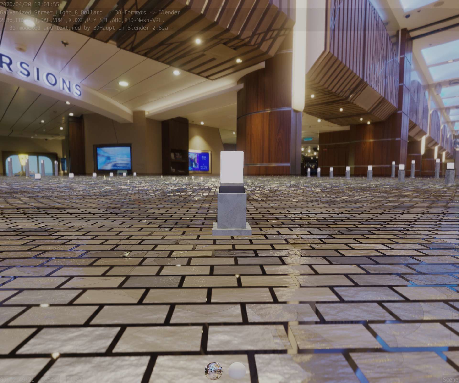 Street Light 8 Bollard 350mm Galvanized Version 3 Low-poly 3D model_97