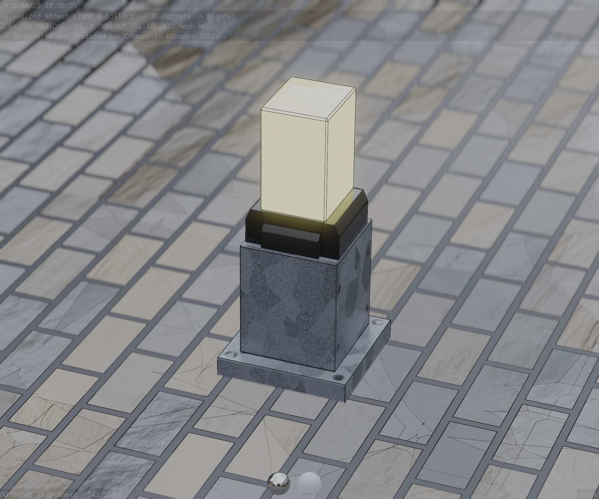 Street Light 8 Bollard 350mm Galvanized Version 3 Low-poly 3D model_76