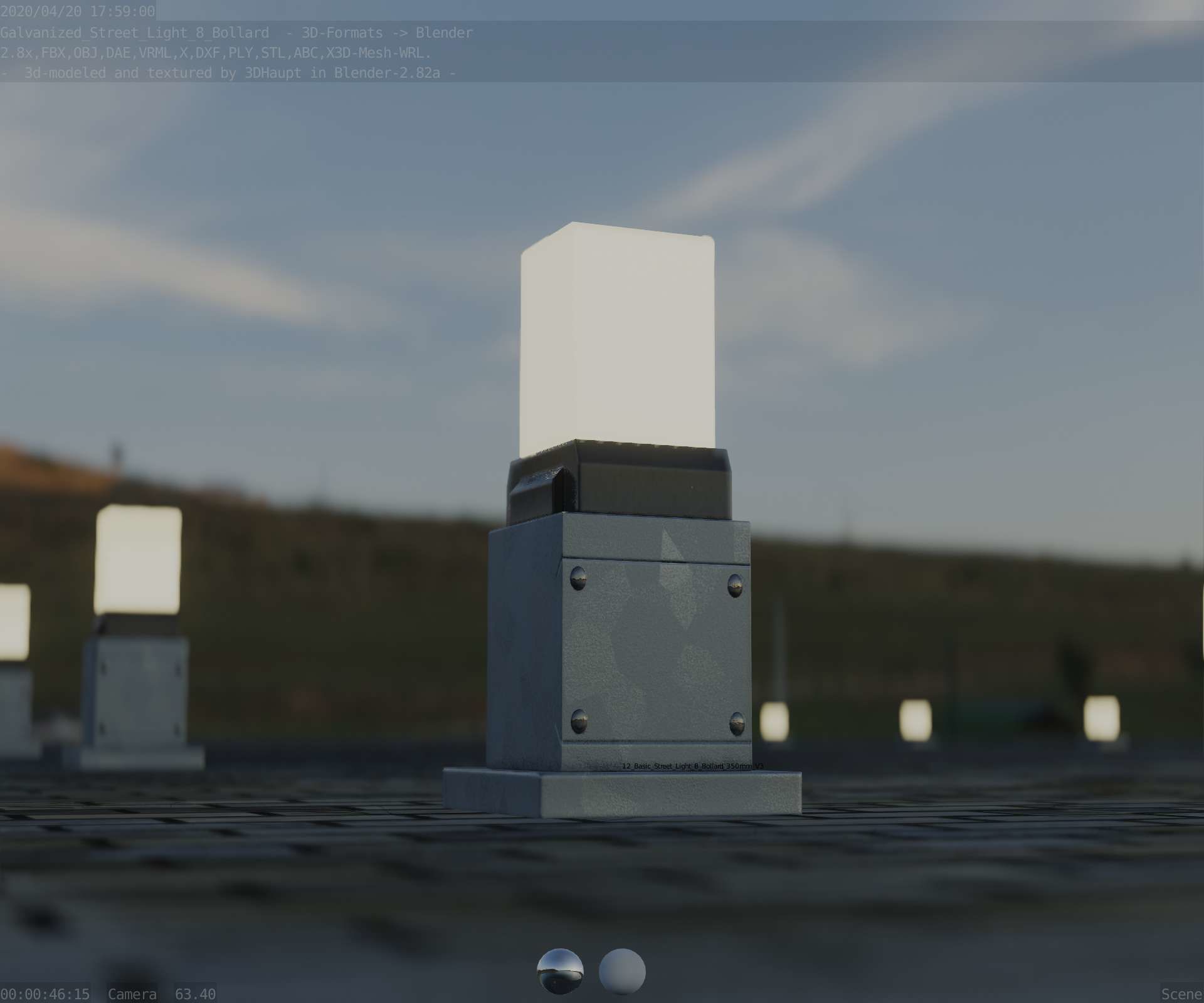 Street Light 8 Bollard 350mm Galvanized Version 3 Low-poly 3D model_25