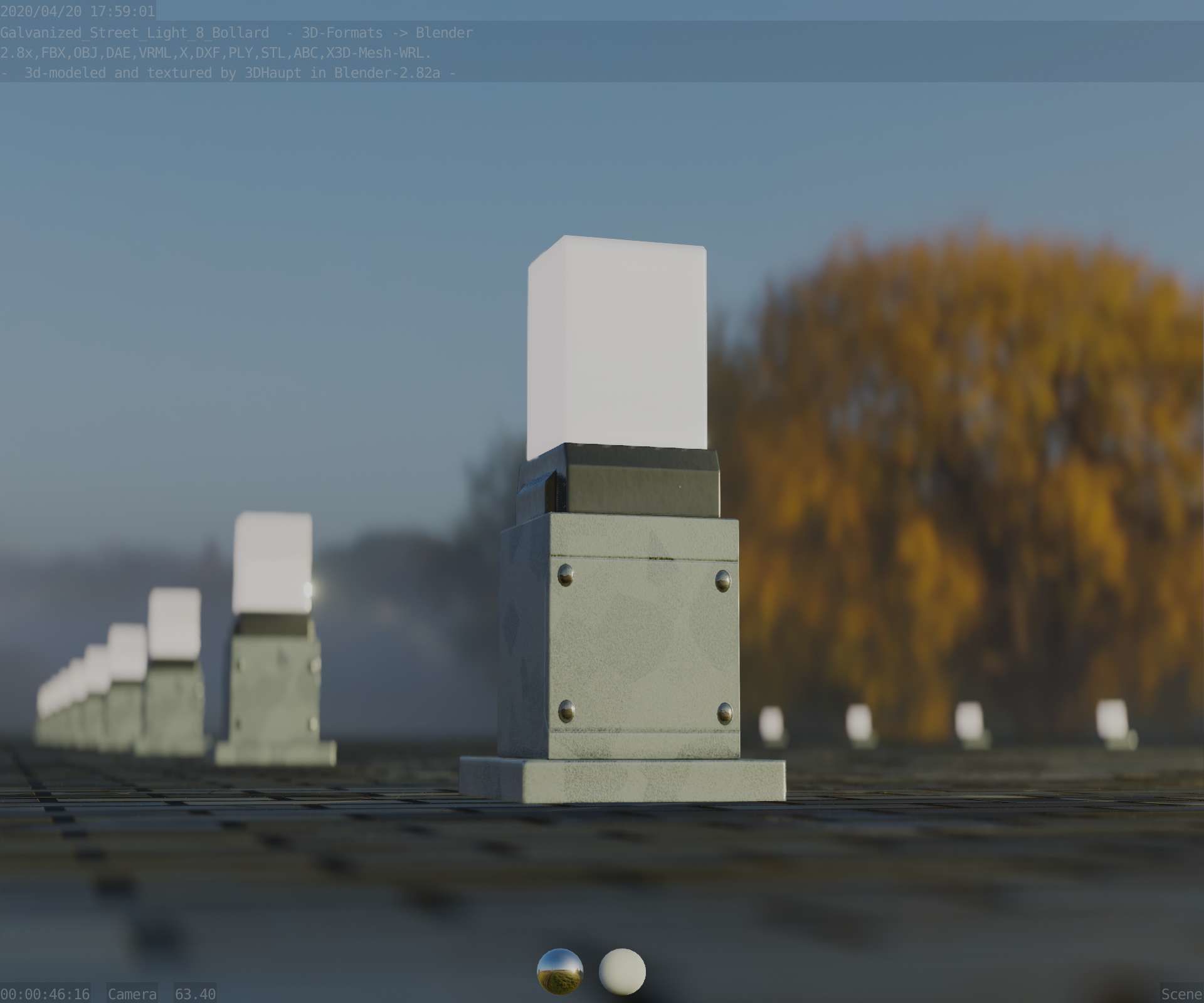 Street Light 8 Bollard 350mm Galvanized Version 3 Low-poly 3D model_26