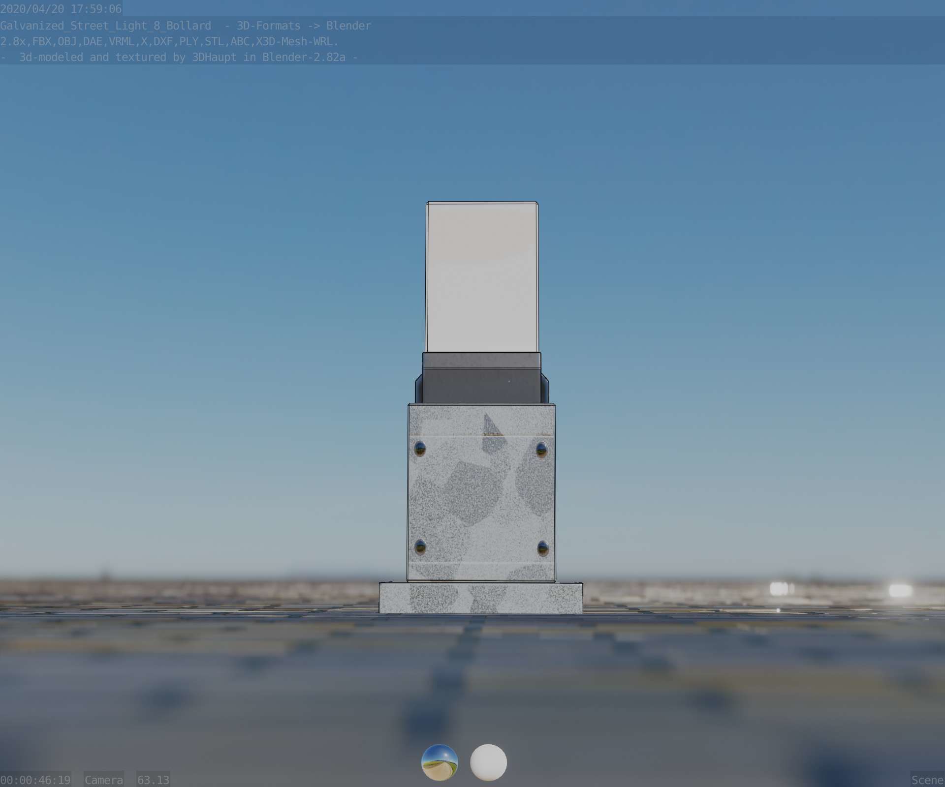 Street Light 8 Bollard 350mm Galvanized Version 3 Low-poly 3D model_29