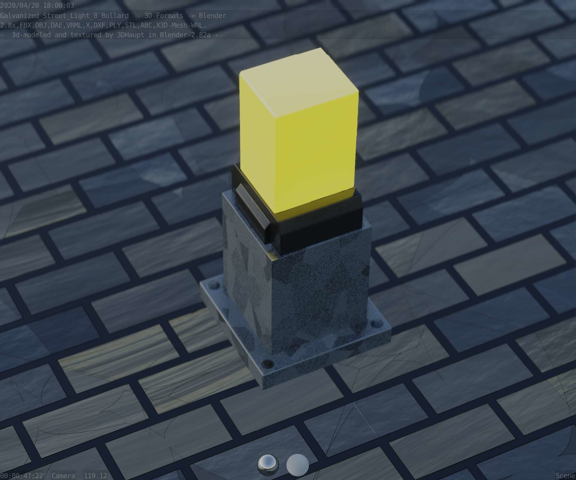 Street Light 8 Bollard 350mm Galvanized Version 3 Low-poly 3D model_55