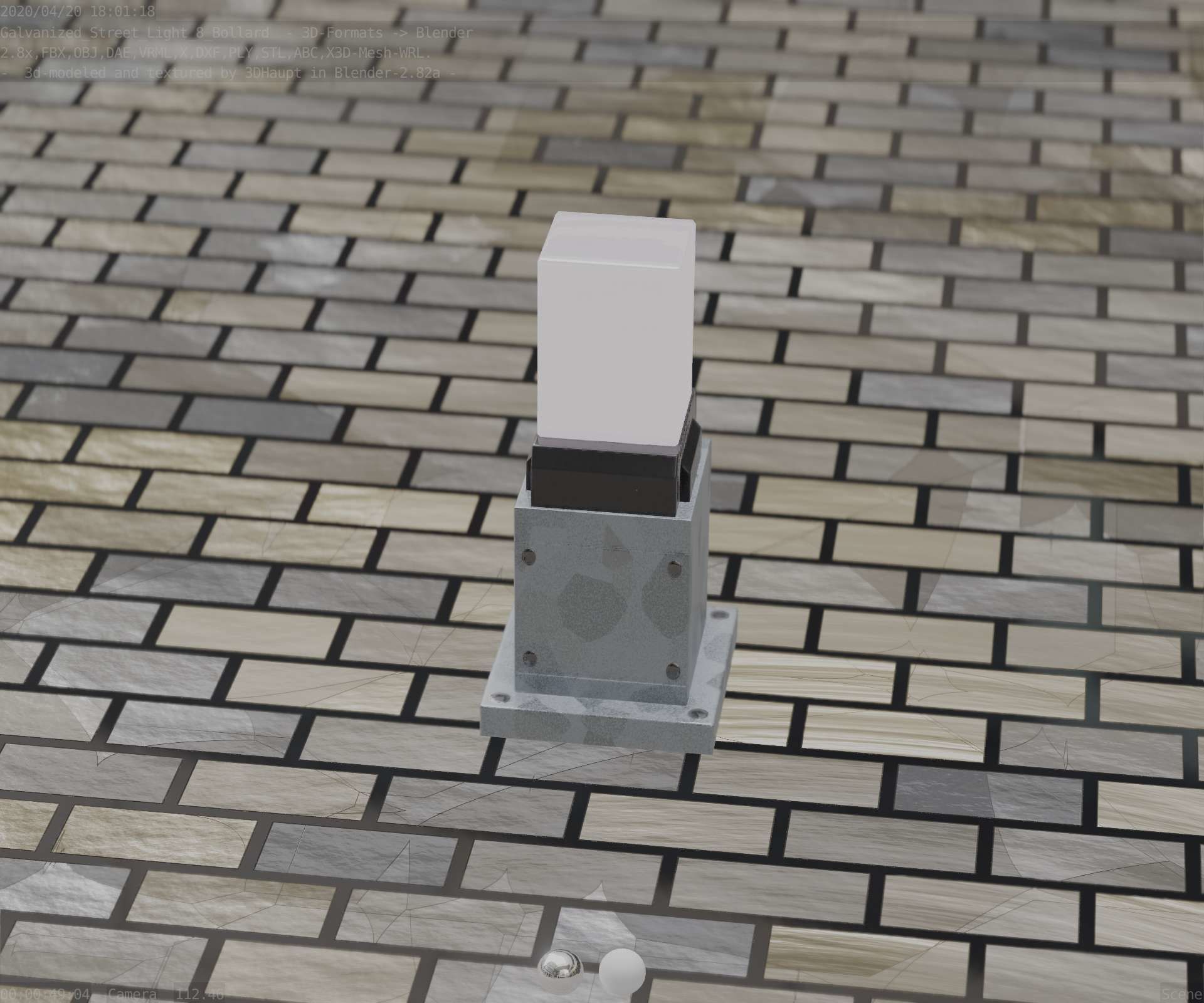 Street Light 8 Bollard 350mm Galvanized Version 3 Low-poly 3D model_85
