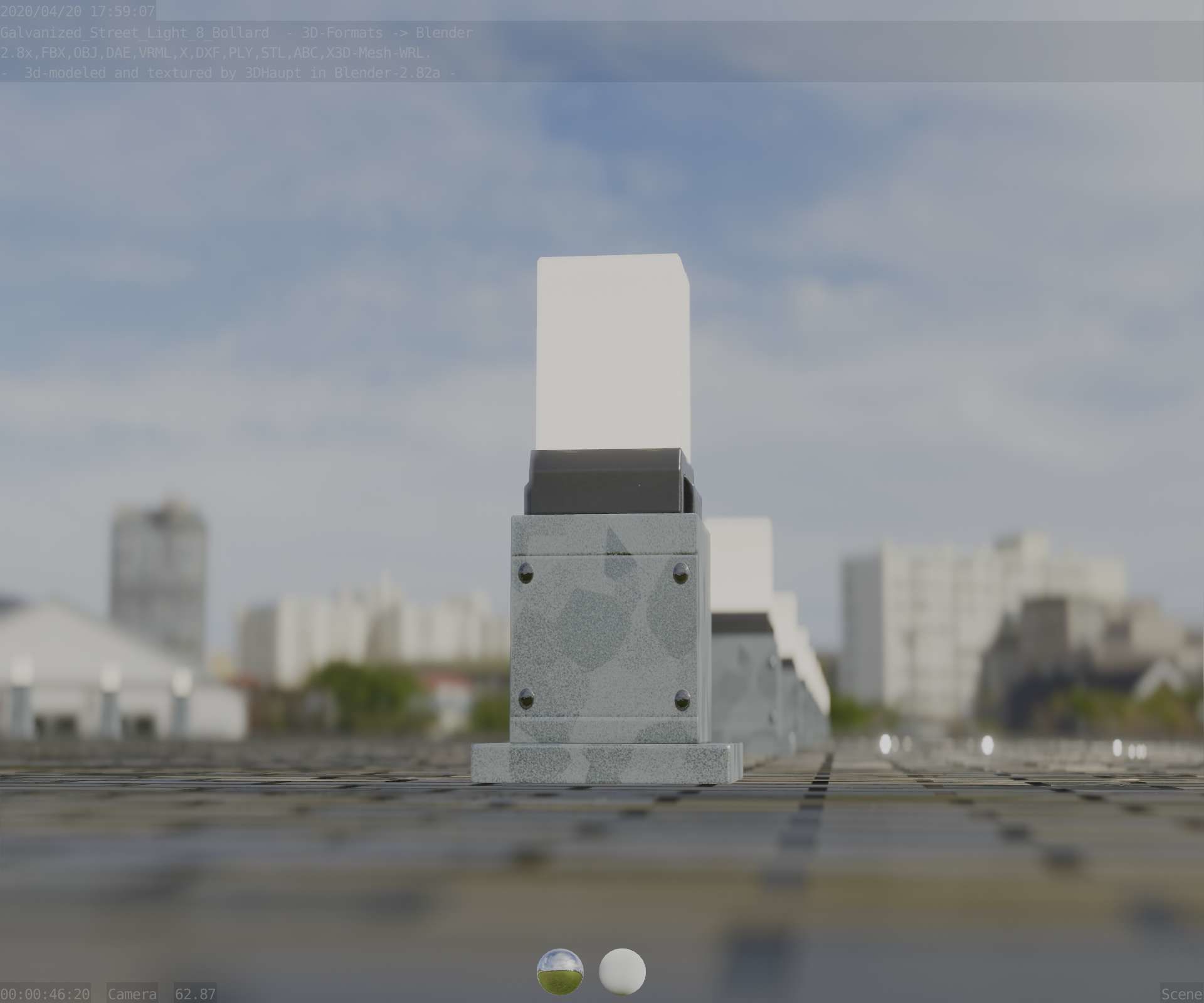 Street Light 8 Bollard 350mm Galvanized Version 3 Low-poly 3D model_30