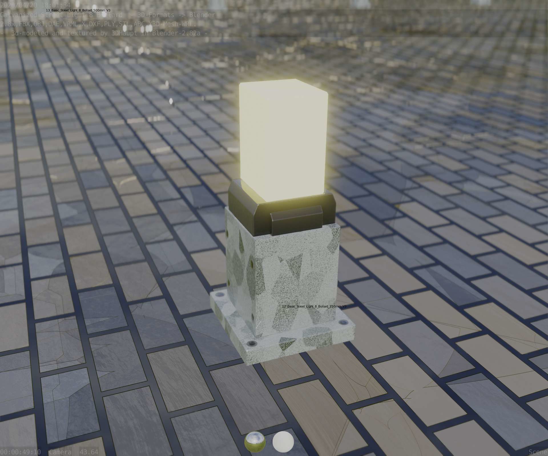 Street Light 8 Bollard 350mm Galvanized Version 3 Low-poly 3D model_91