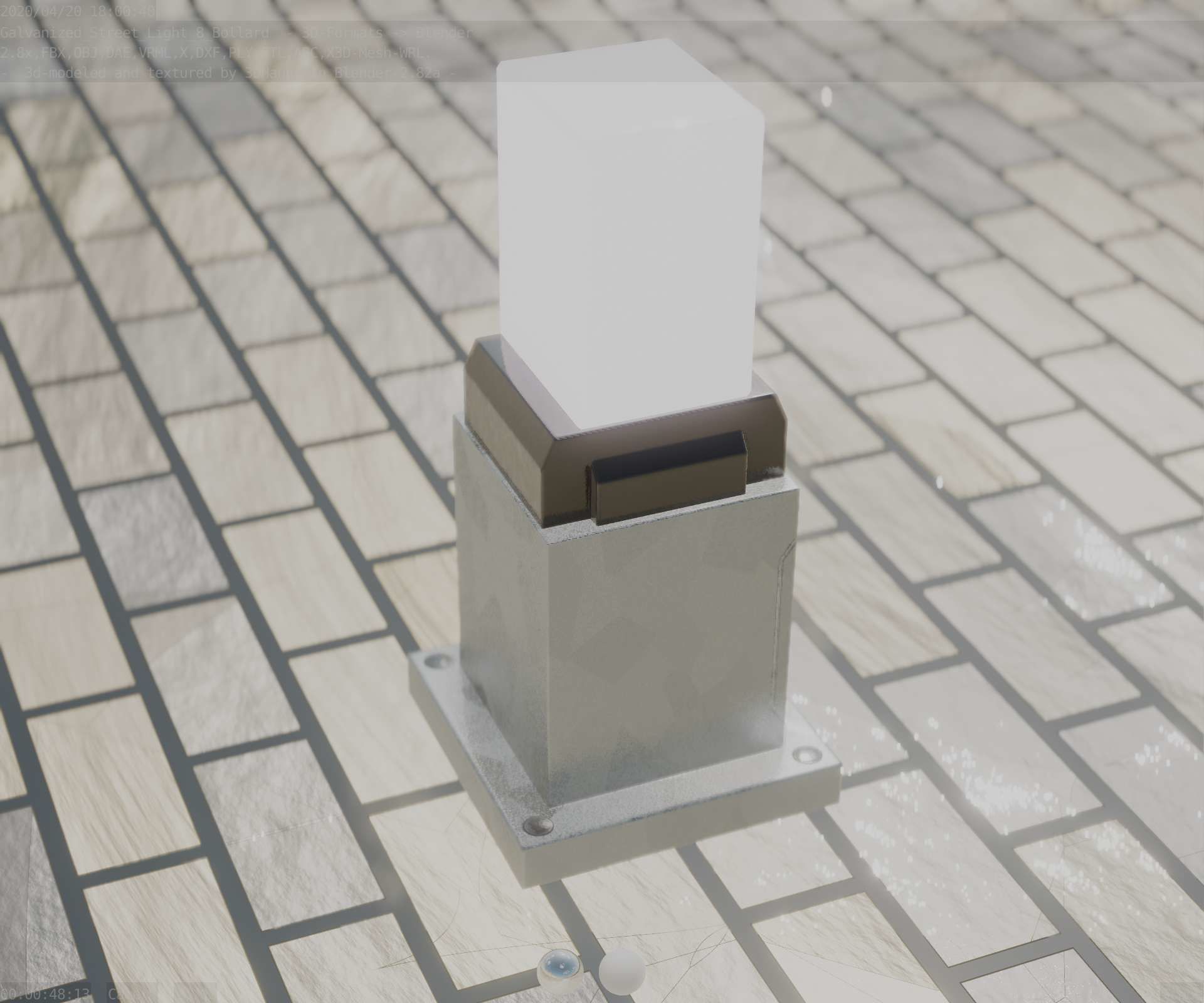 Street Light 8 Bollard 350mm Galvanized Version 3 Low-poly 3D model_70