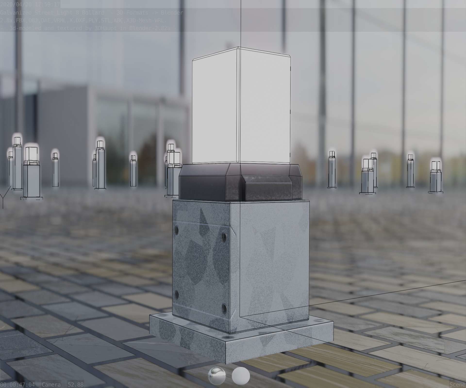 Street Light 8 Bollard 350mm Galvanized Version 3 Low-poly 3D model_37