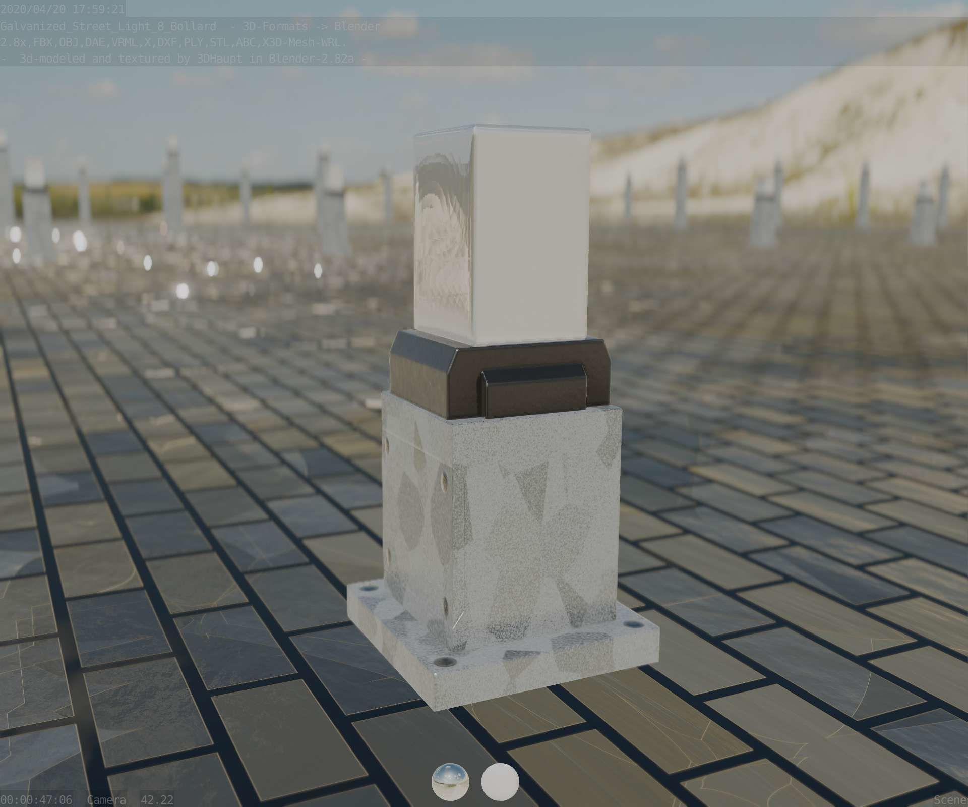 Street Light 8 Bollard 350mm Galvanized Version 3 Low-poly 3D model_39