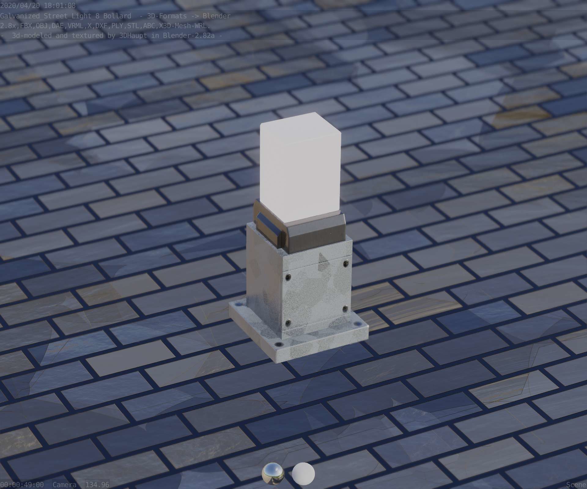 Street Light 8 Bollard 350mm Galvanized Version 3 Low-poly 3D model_81