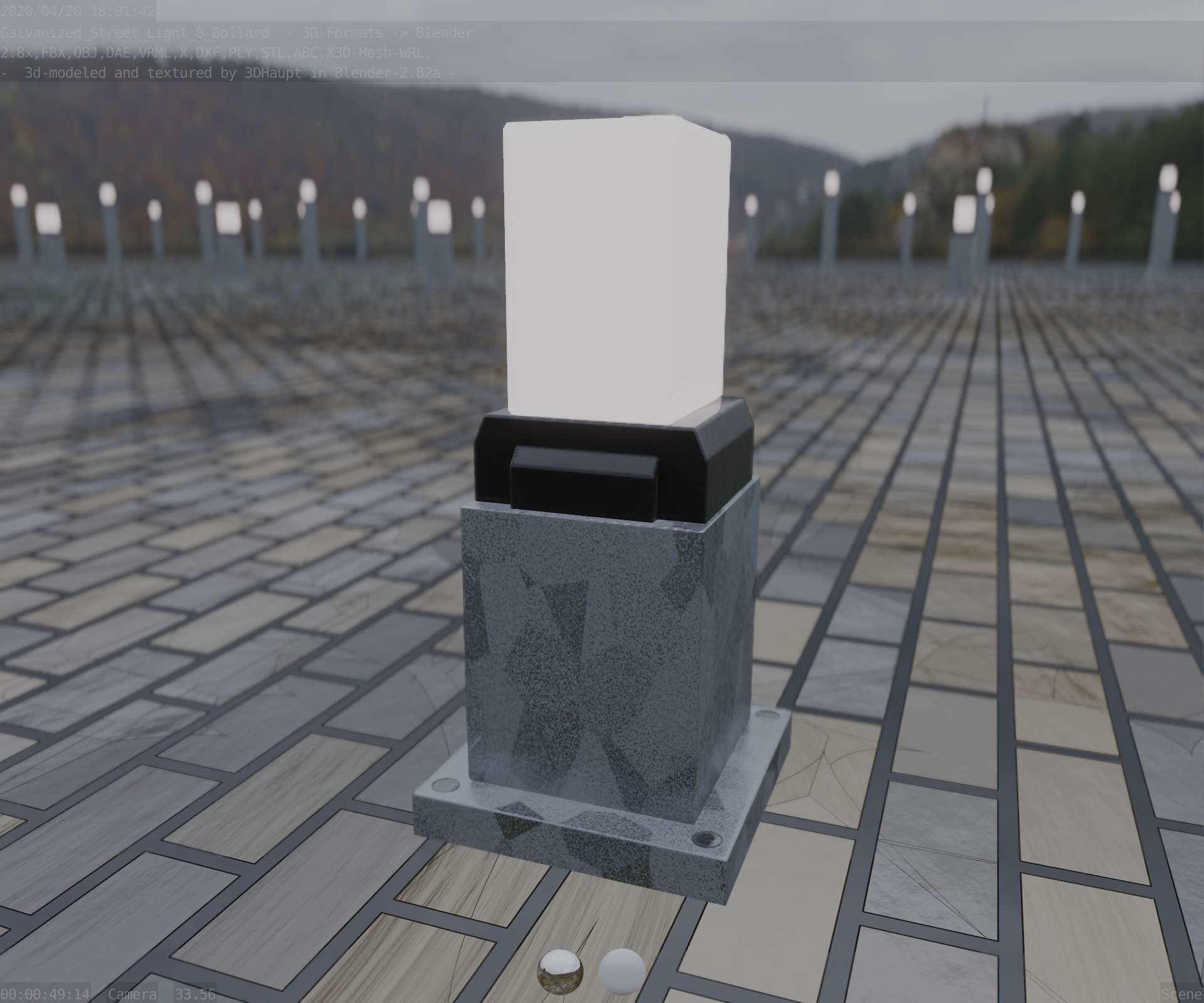 Street Light 8 Bollard 350mm Galvanized Version 3 Low-poly 3D model_95