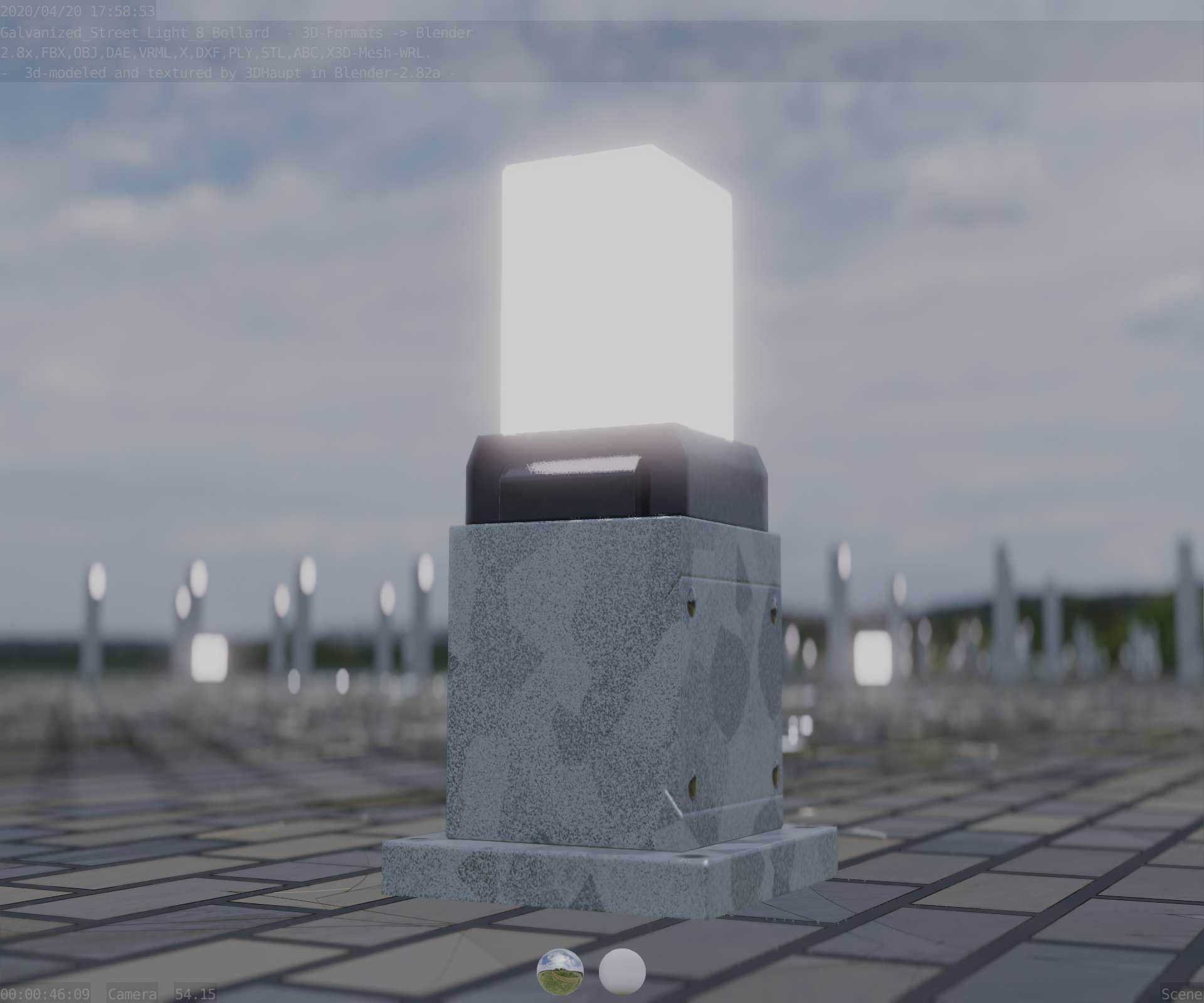 Street Light 8 Bollard 350mm Galvanized Version 3 Low-poly 3D model_20