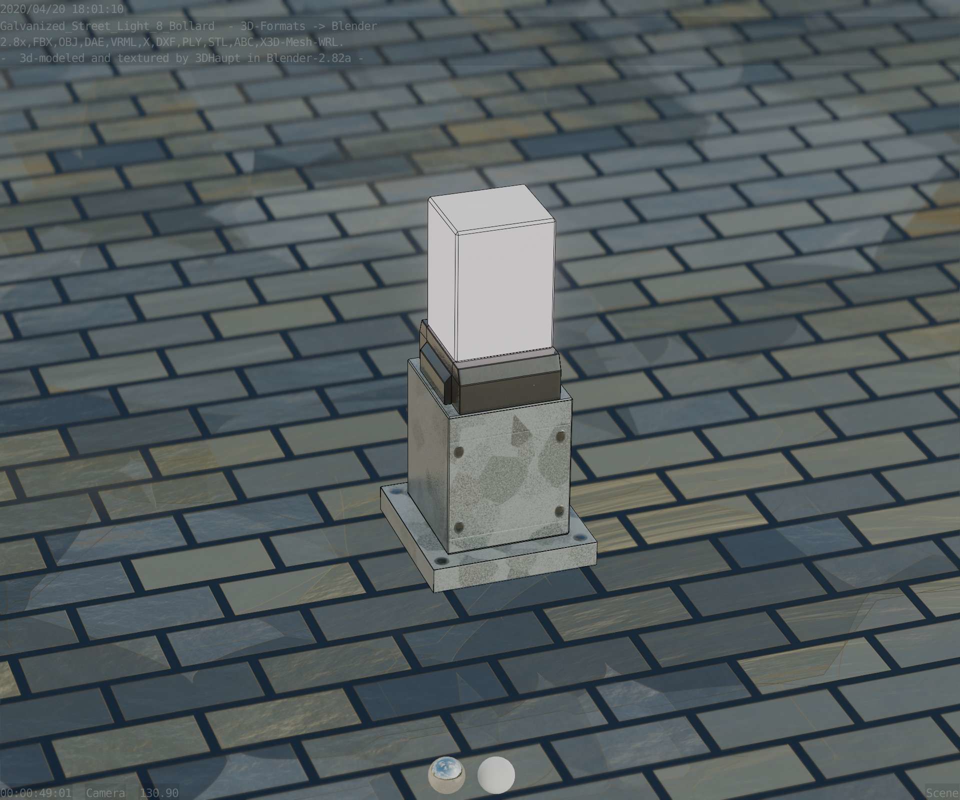 Street Light 8 Bollard 350mm Galvanized Version 3 Low-poly 3D model_82