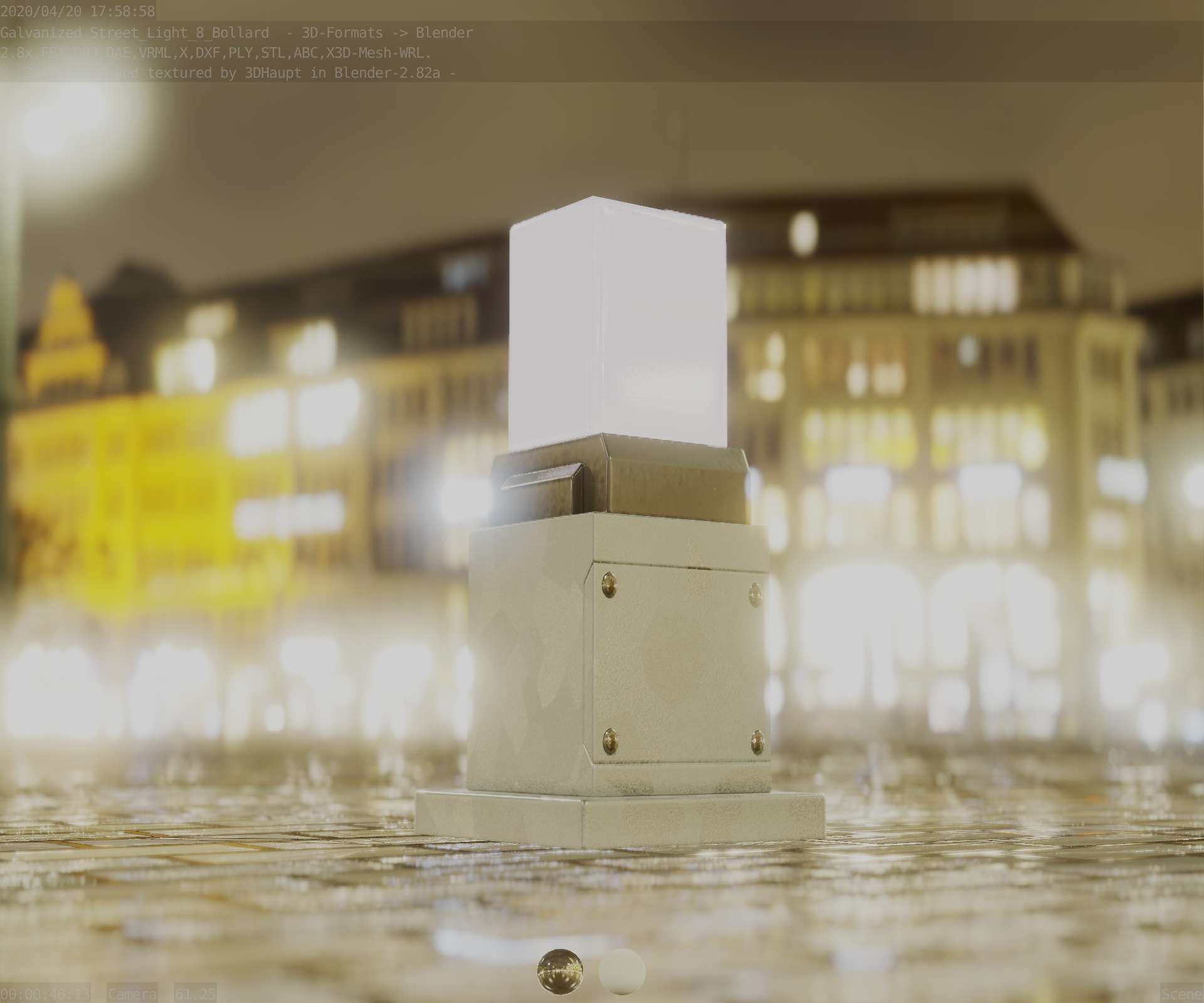 Street Light 8 Bollard 350mm Galvanized Version 3 Low-poly 3D model_23