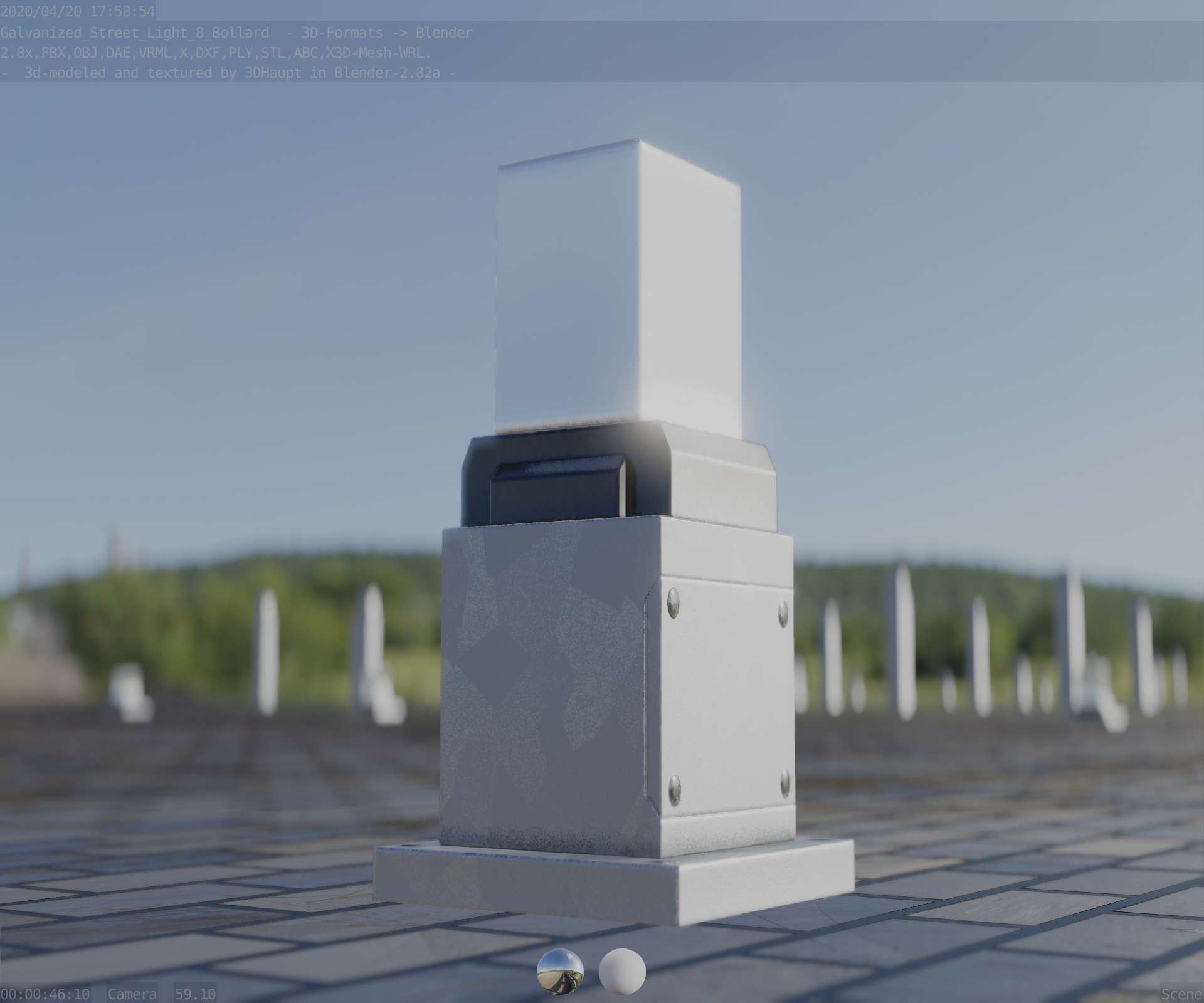 Street Light 8 Bollard 350mm Galvanized Version 3 Low-poly 3D model_1