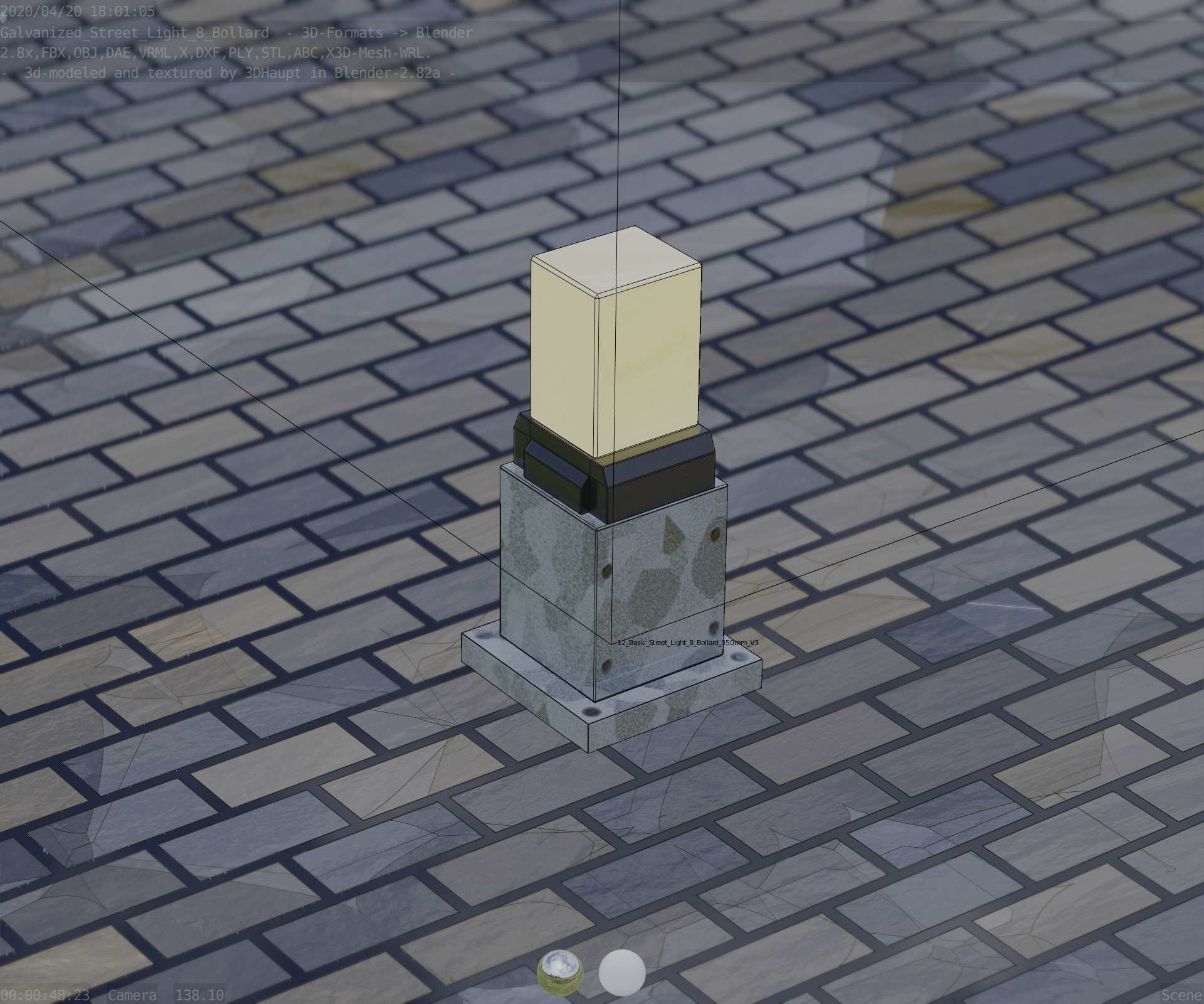 Street Light 8 Bollard 350mm Galvanized Version 3 Low-poly 3D model_80