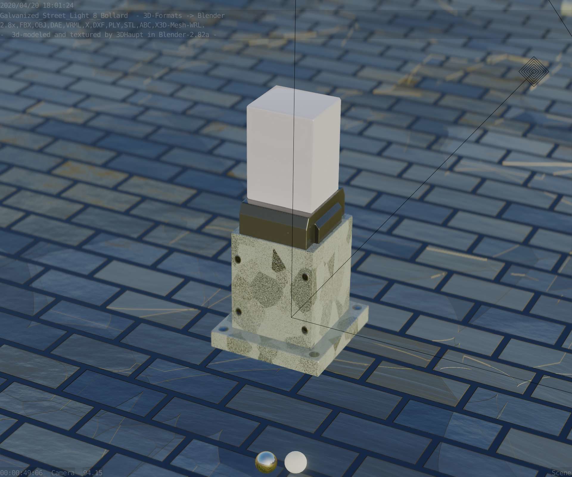 Street Light 8 Bollard 350mm Galvanized Version 3 Low-poly 3D model_87