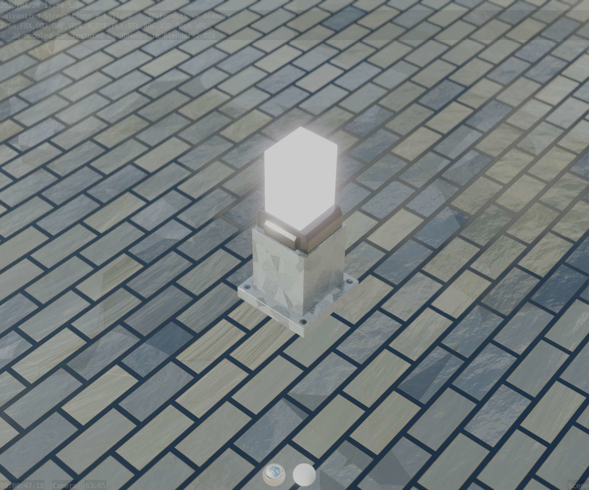 Street Light 8 Bollard 350mm Galvanized Version 3 Low-poly 3D model_51
