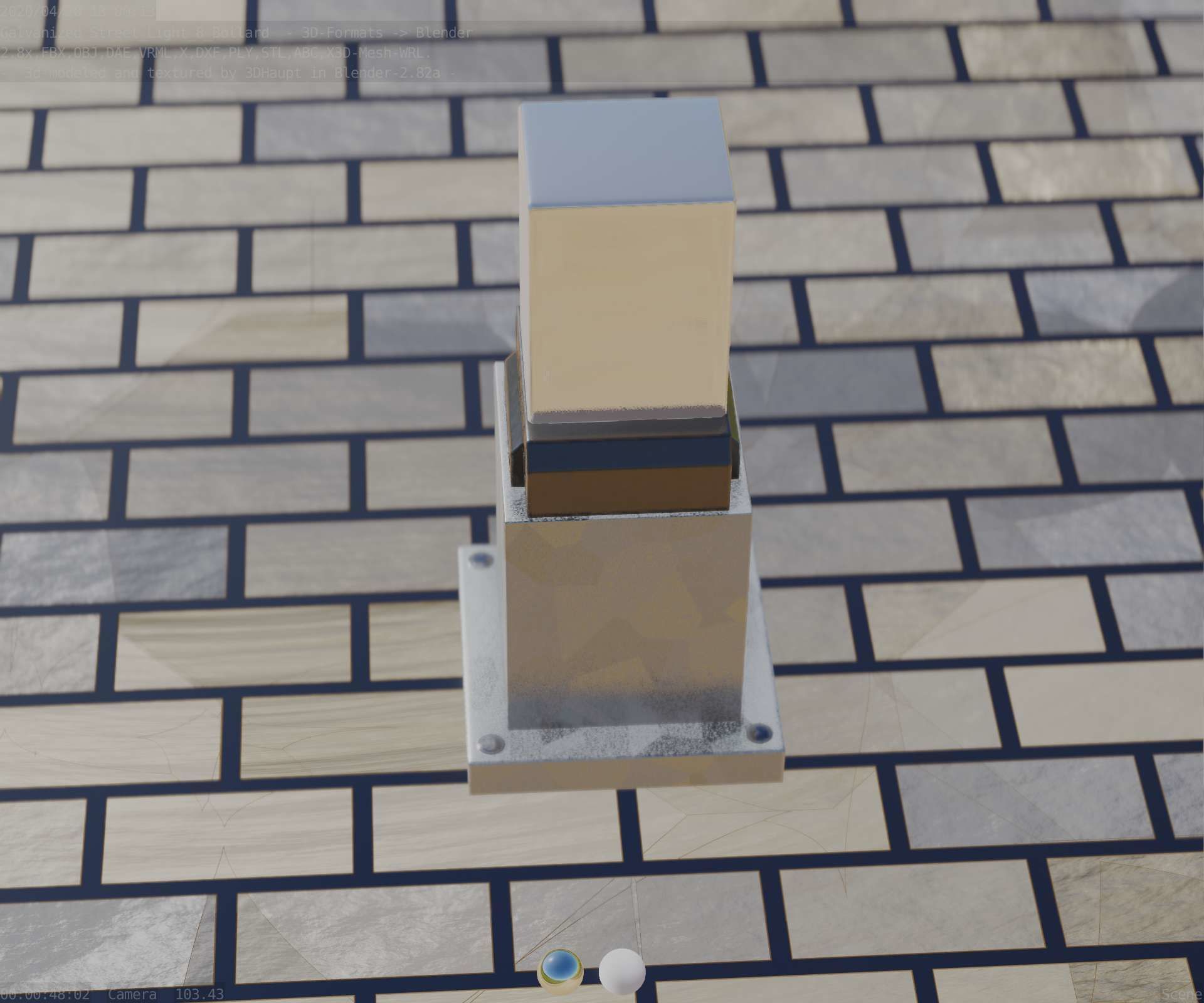 Street Light 8 Bollard 350mm Galvanized Version 3 Low-poly 3D model_59