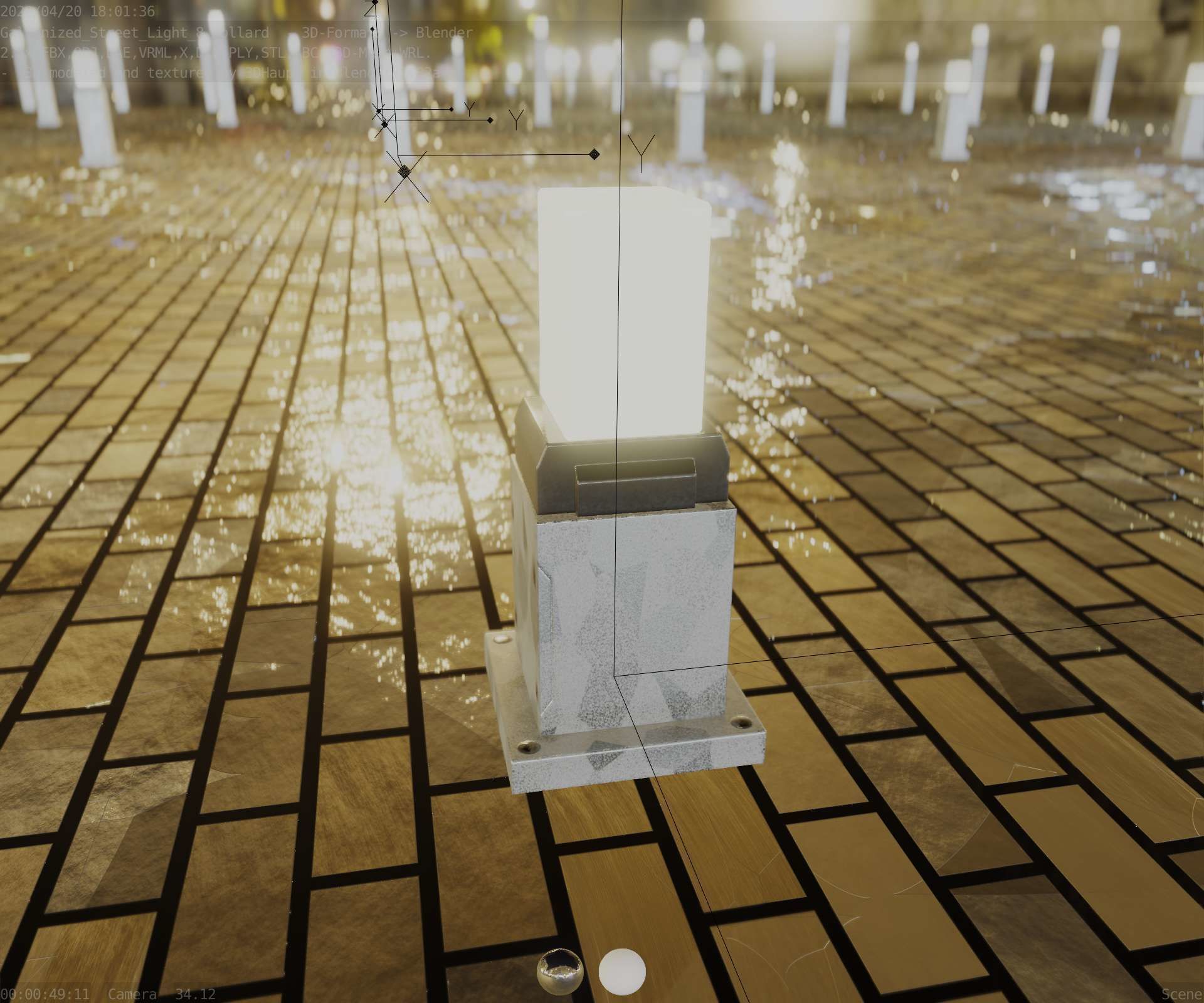 Street Light 8 Bollard 350mm Galvanized Version 3 Low-poly 3D model_92