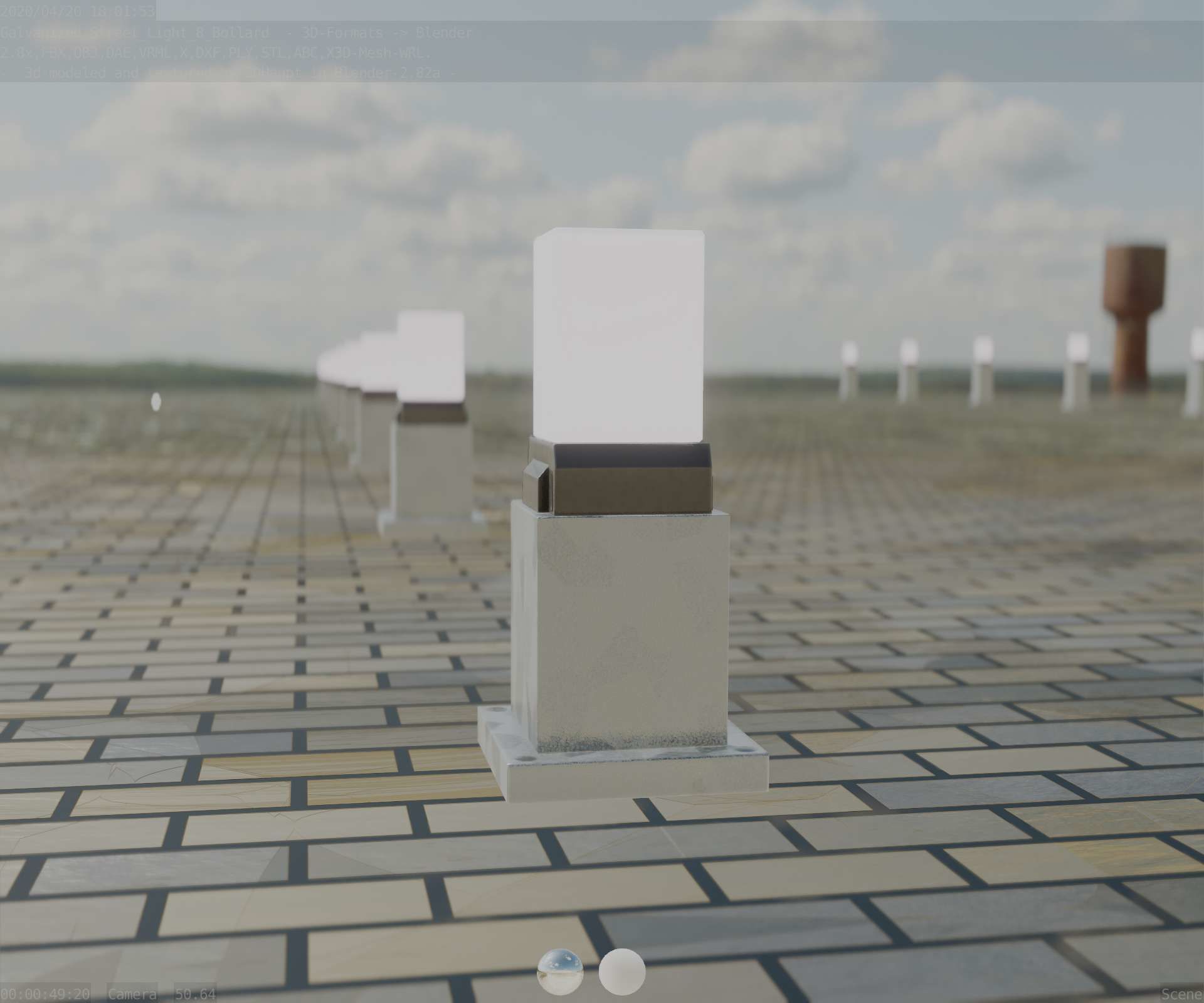 Street Light 8 Bollard 350mm Galvanized Version 3 Low-poly 3D model_96