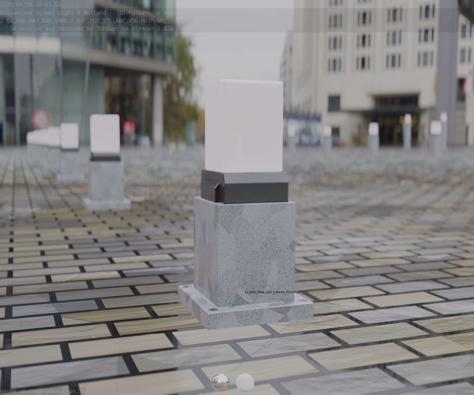 Street Light 8 Bollard 350mm Galvanized Version 3 Low-poly 3D model_7