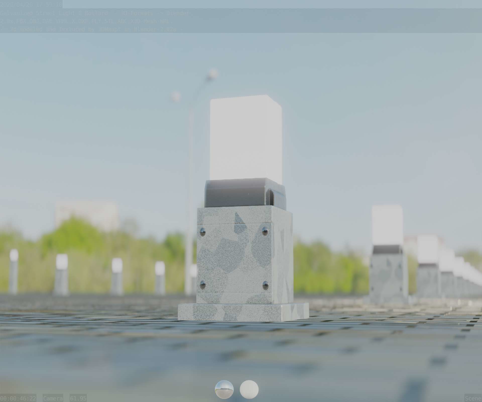 Street Light 8 Bollard 350mm Galvanized Version 3 Low-poly 3D model_32