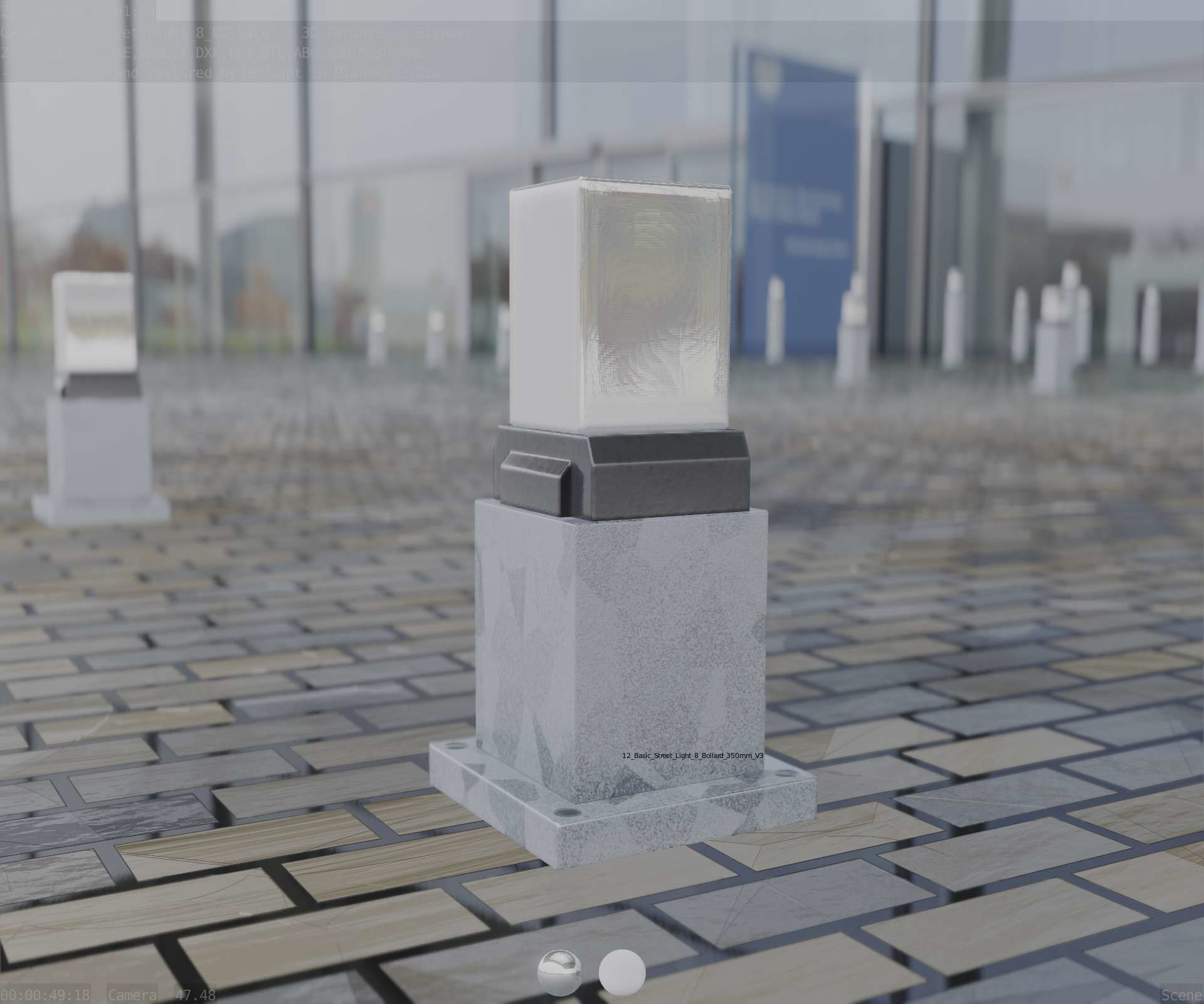Street Light 8 Bollard 350mm Galvanized Version 3 Low-poly 3D model_6