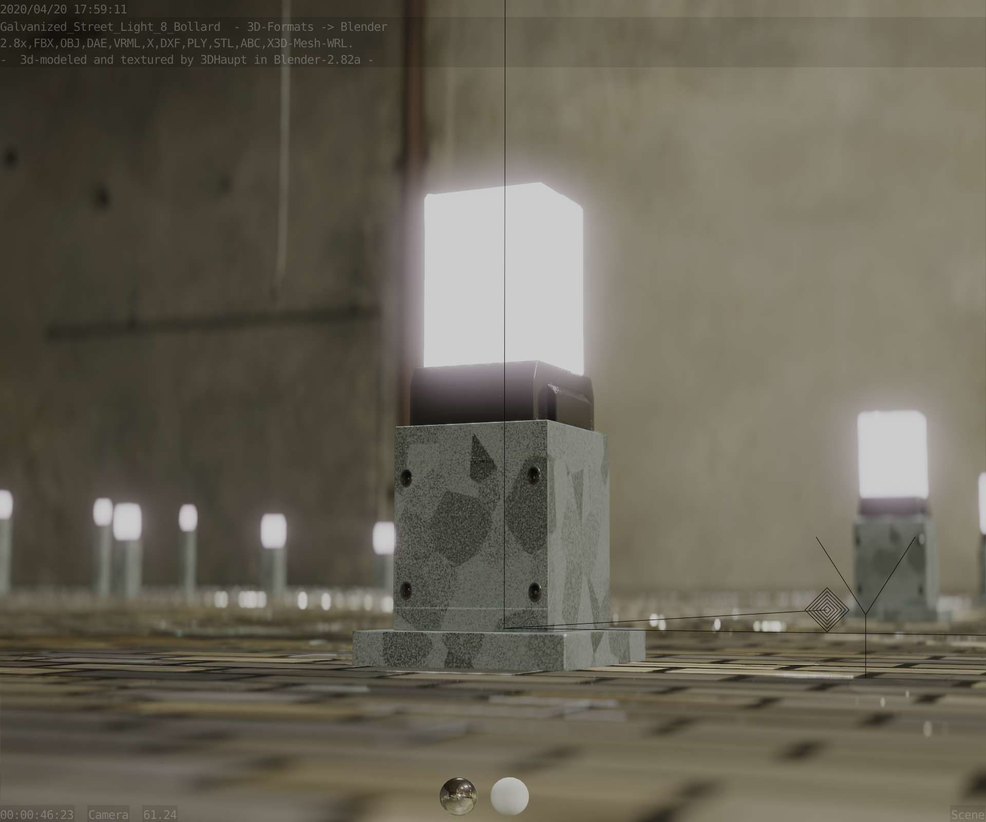 Street Light 8 Bollard 350mm Galvanized Version 3 Low-poly 3D model_33