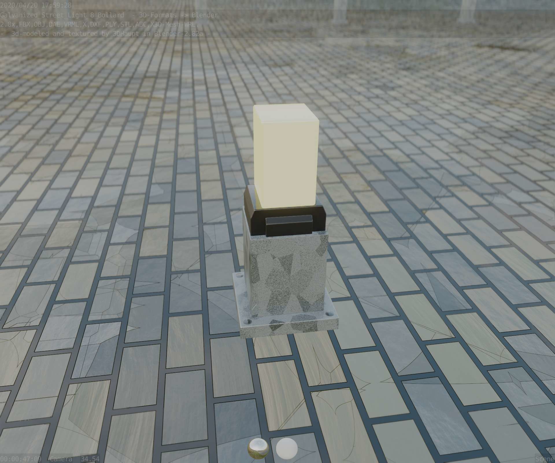 Street Light 8 Bollard 350mm Galvanized Version 3 Low-poly 3D model_42