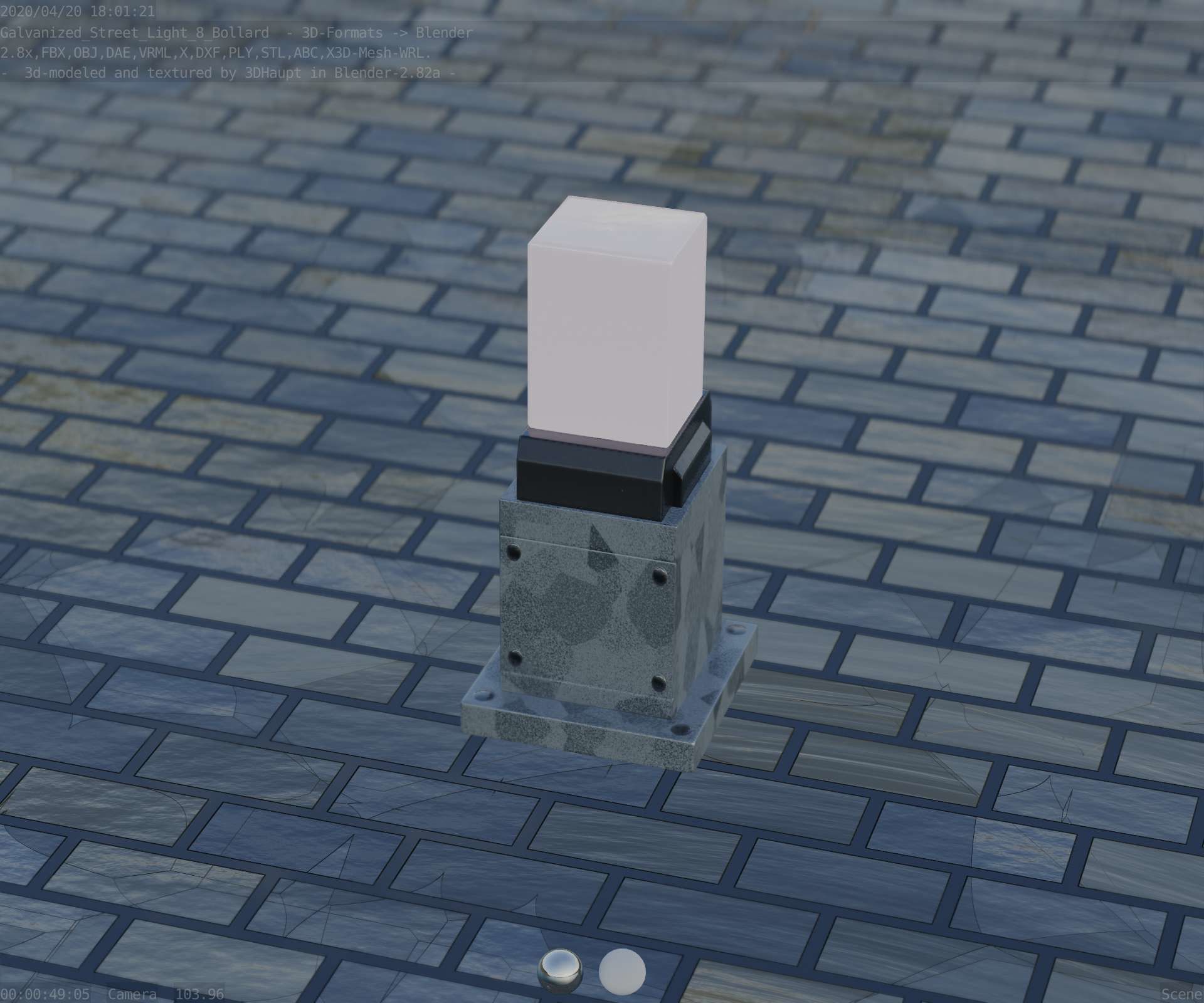 Street Light 8 Bollard 350mm Galvanized Version 3 Low-poly 3D model_86