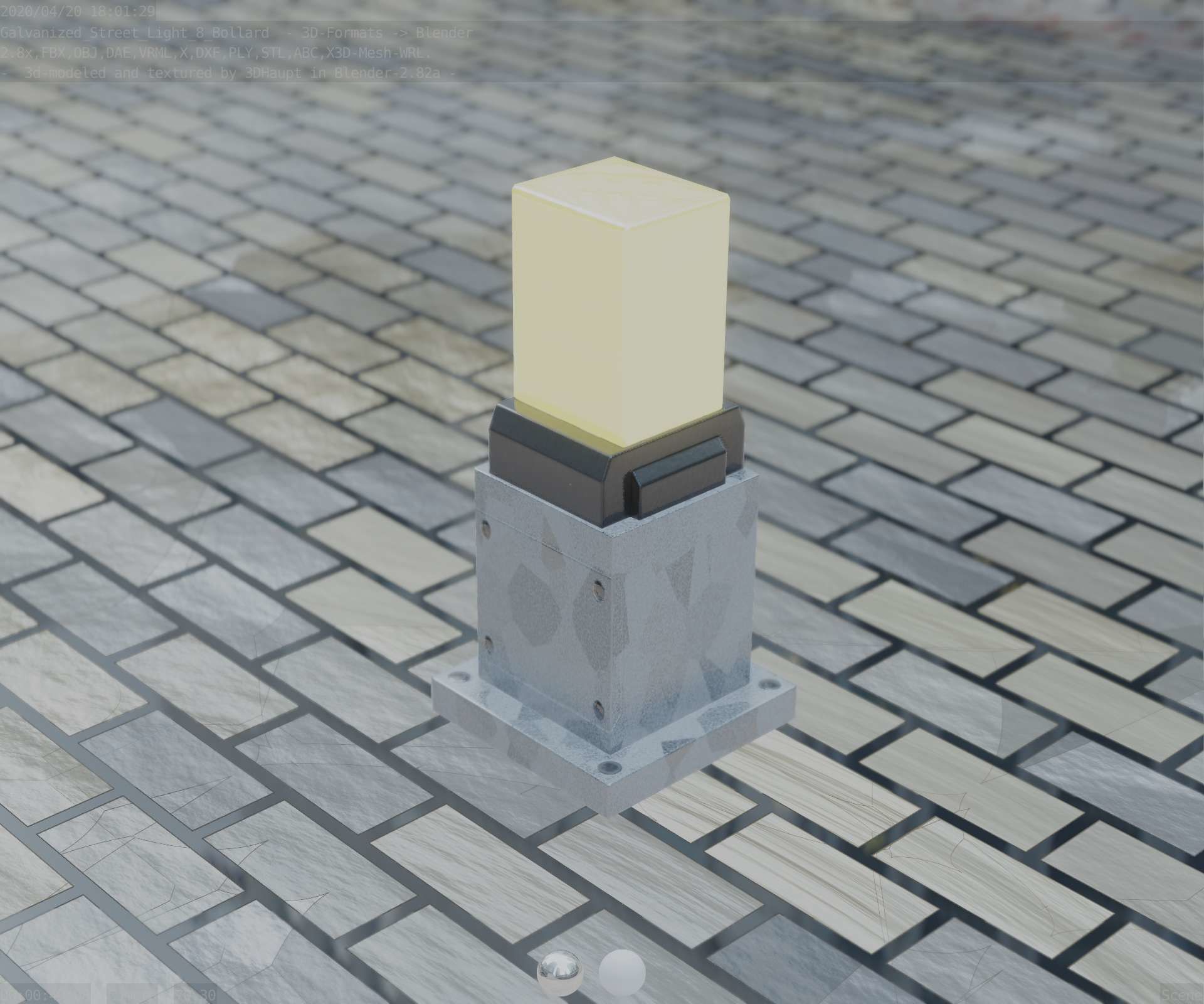 Street Light 8 Bollard 350mm Galvanized Version 3 Low-poly 3D model_89
