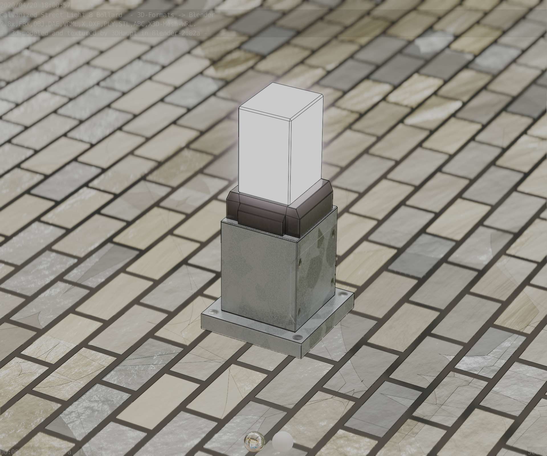 Street Light 8 Bollard 350mm Galvanized Version 3 Low-poly 3D model_77