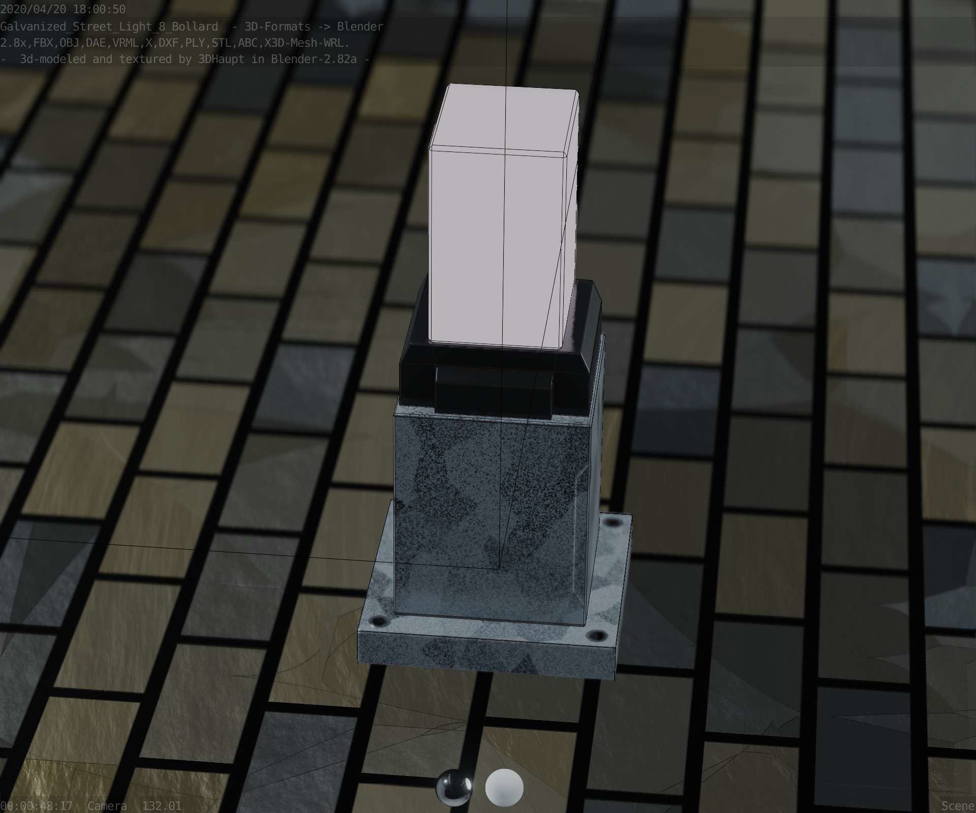 Street Light 8 Bollard 350mm Galvanized Version 3 Low-poly 3D model_74