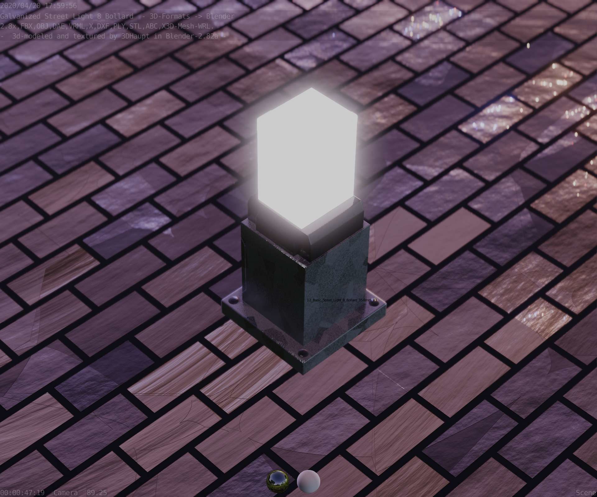 Street Light 8 Bollard 350mm Galvanized Version 3 Low-poly 3D model_52