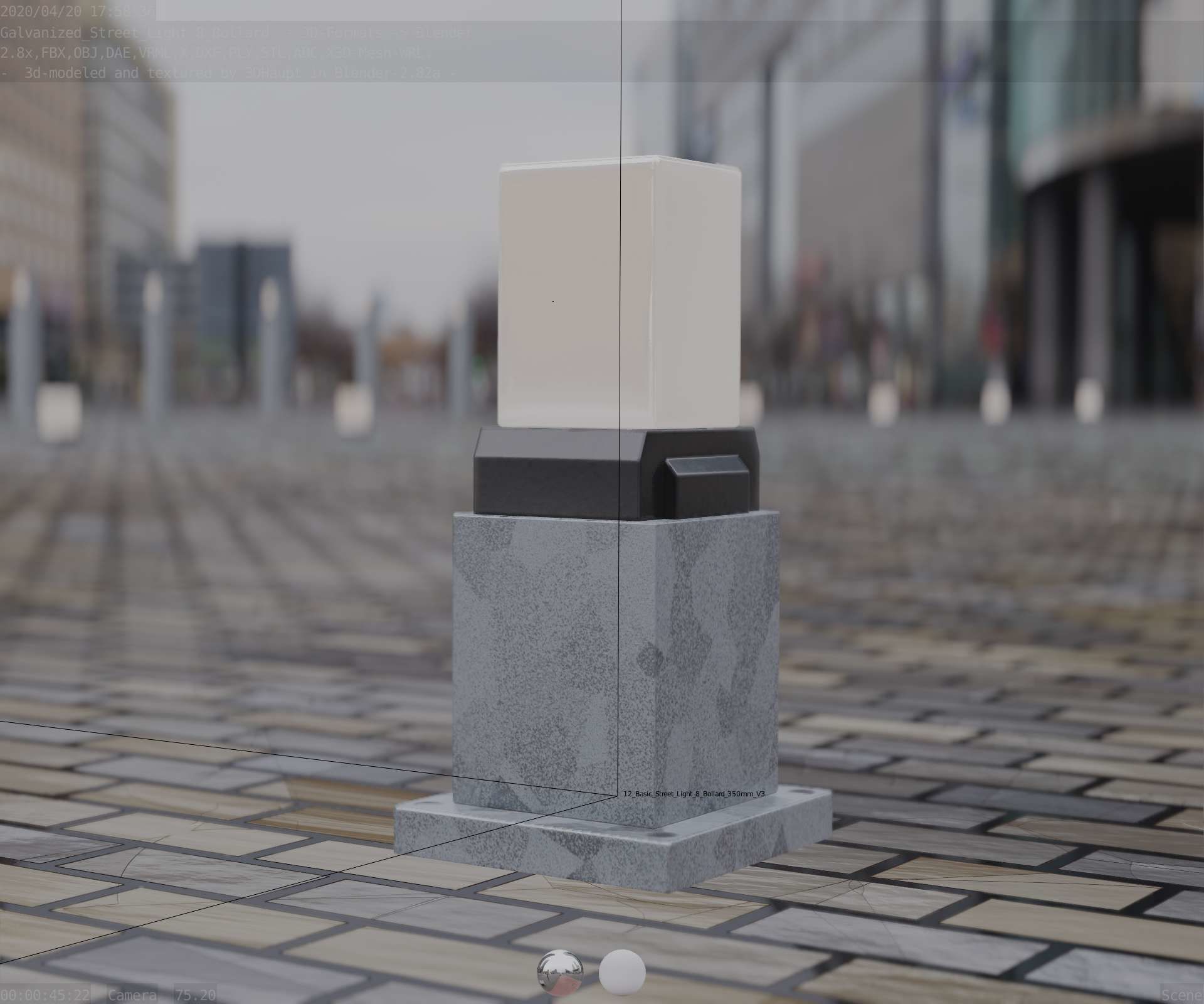Street Light 8 Bollard 350mm Galvanized Version 3 Low-poly 3D model_10