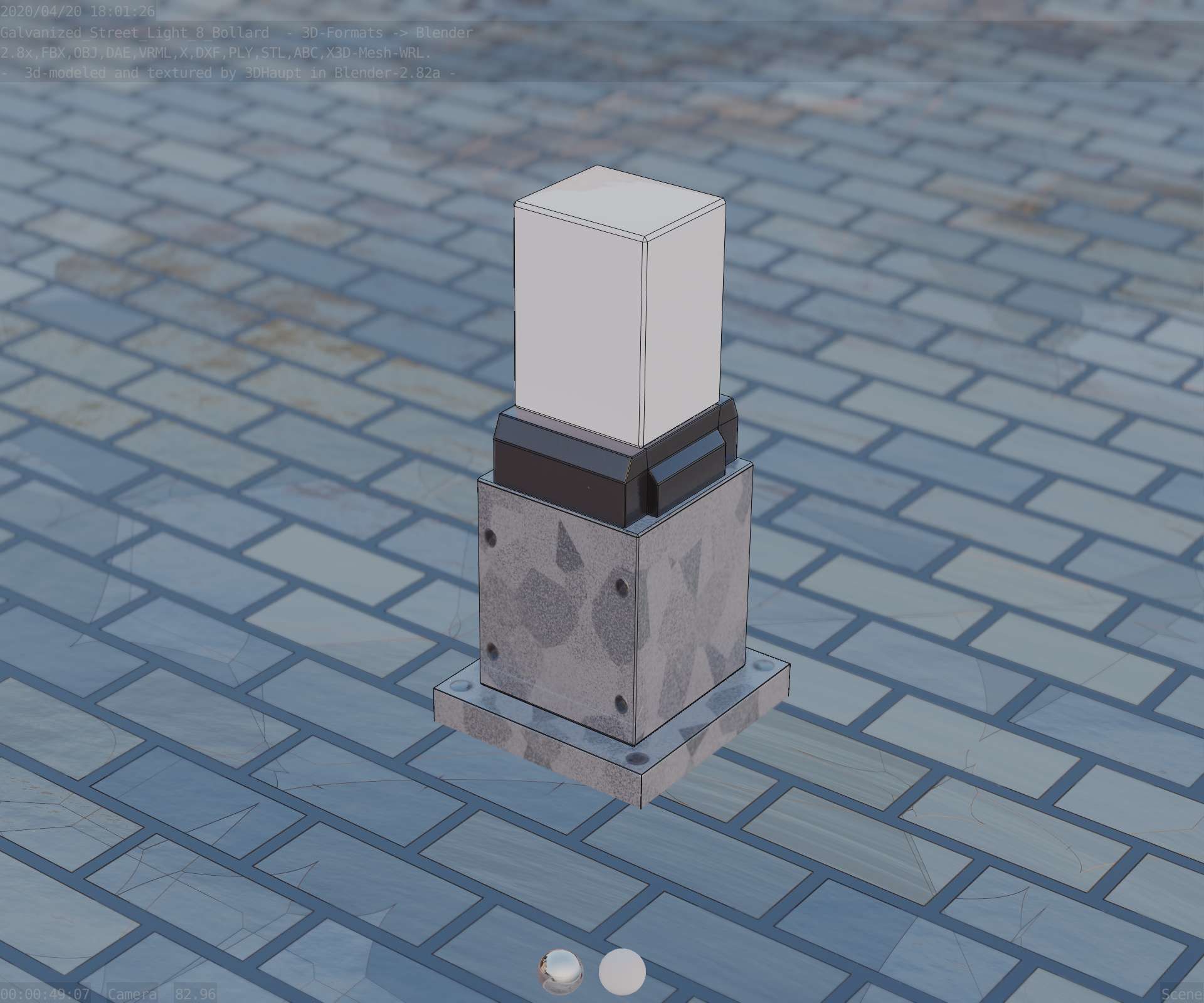 Street Light 8 Bollard 350mm Galvanized Version 3 Low-poly 3D model_88